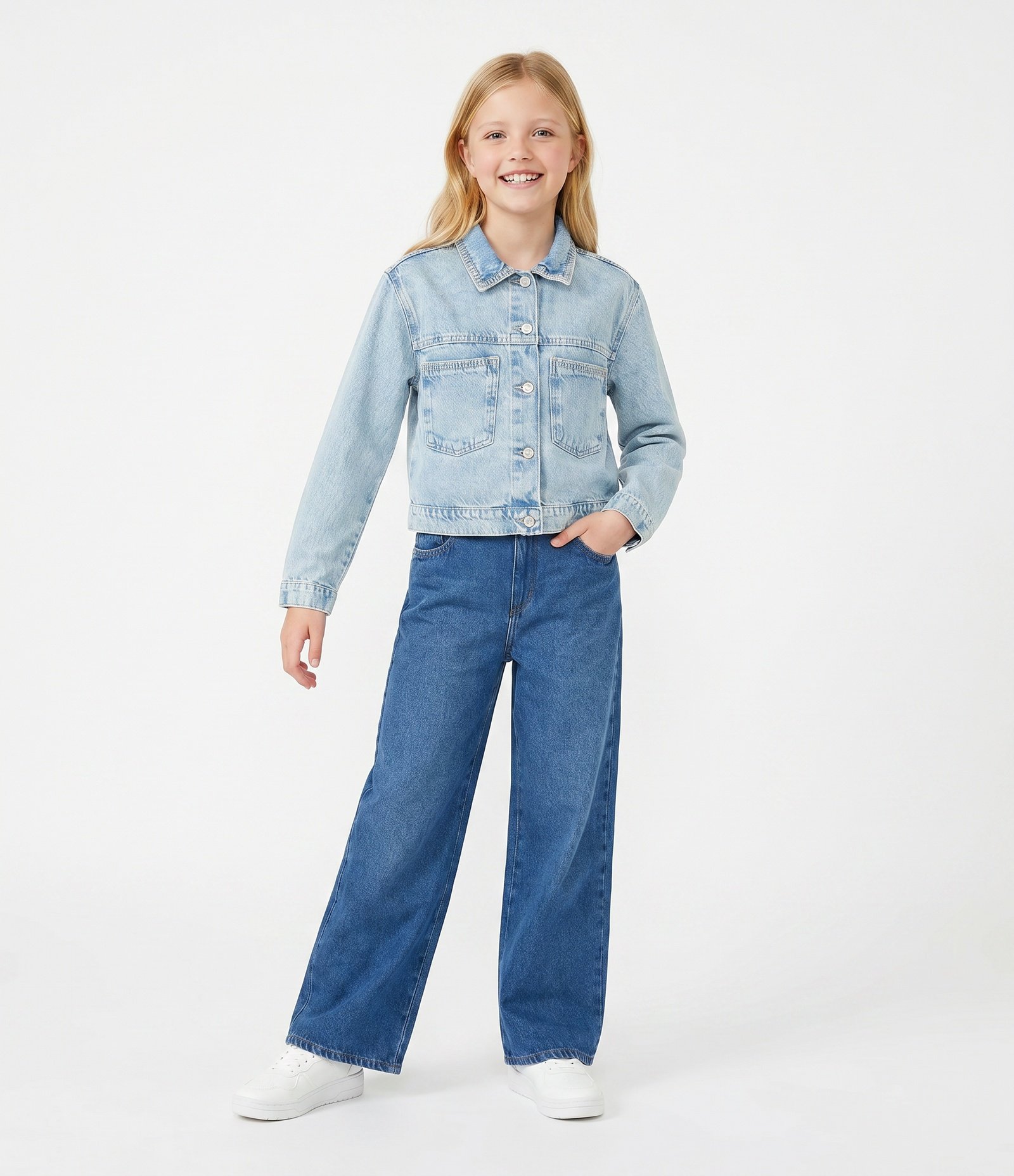 Jaqueta Infantil em Jeans com Bolsos – Tam 7 a 14 Anos Azul Claro 1