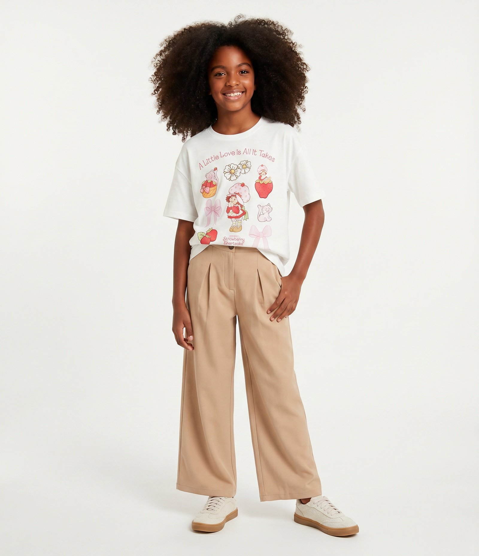 Calça Infantil Wide Leg de Alfaiataria – Tam 5 a 14 Anos Bege 1