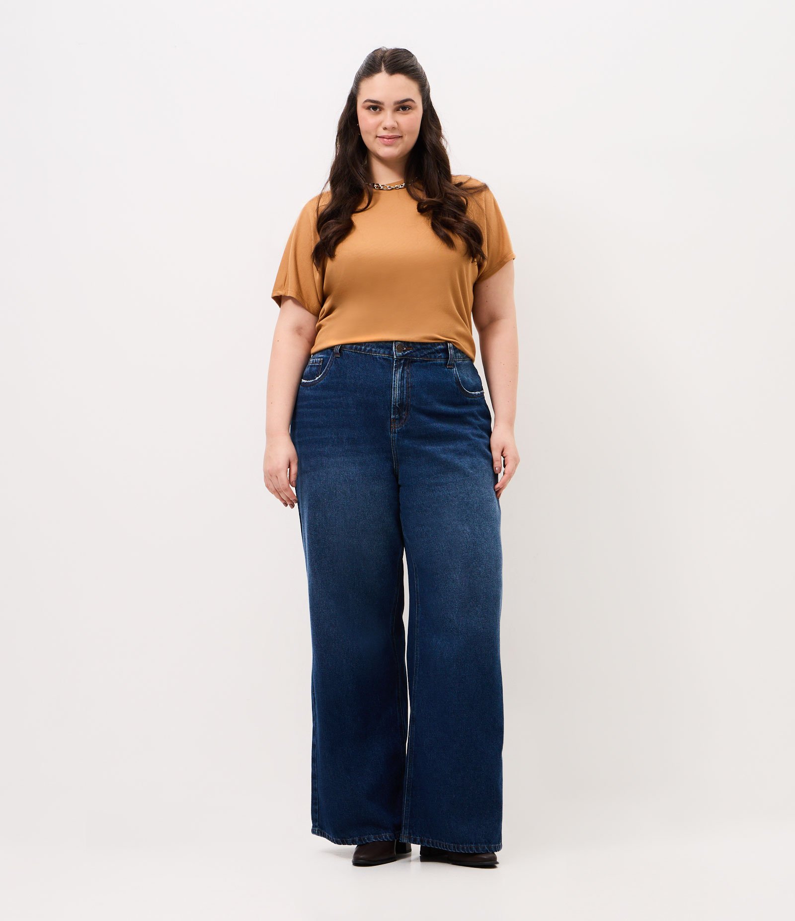 Calça Wide Leg em Jeans Curve & Plus Size Azul 1