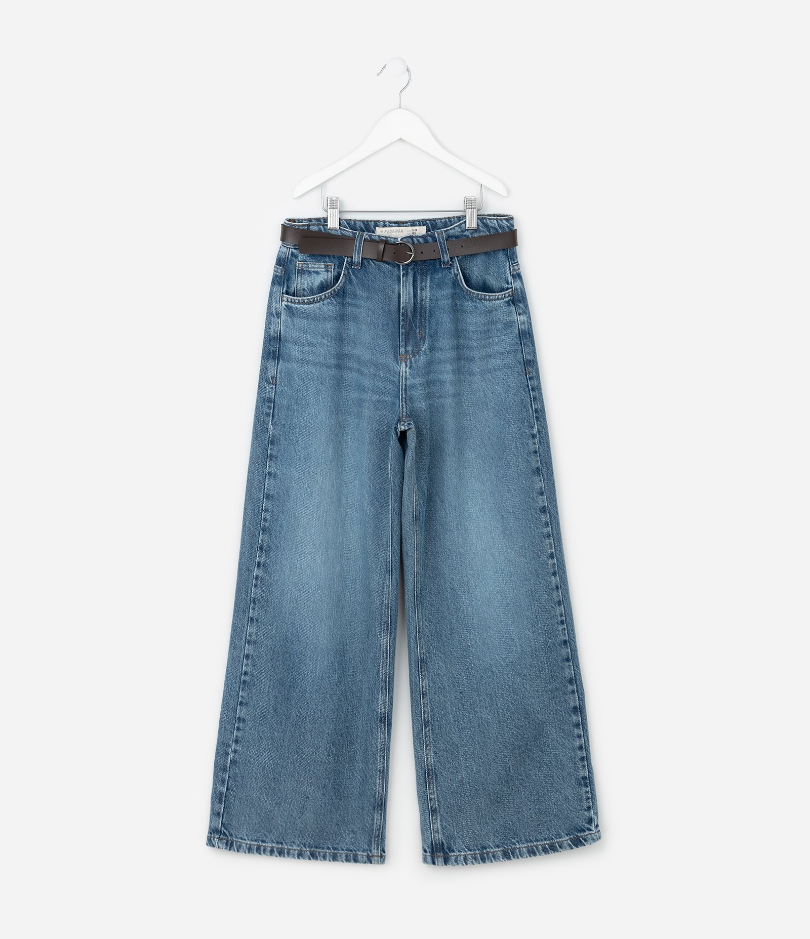 Calça Infantil Wide Leg em Jeans com Cinto – Tam 5 a 16 Anos Azul 2