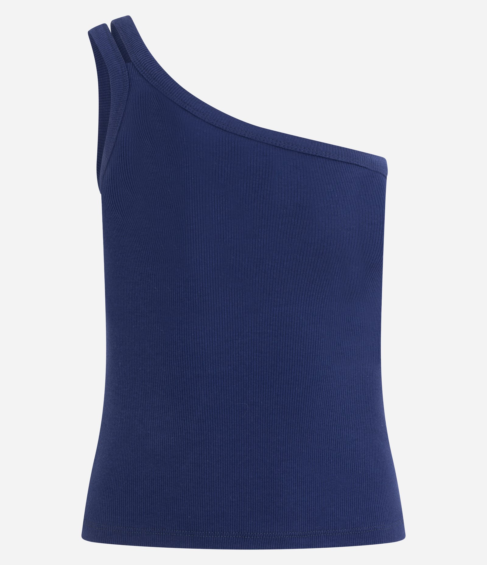 Blusa em Ribana com Um Ombro Só e Alça Dupla Azul 3