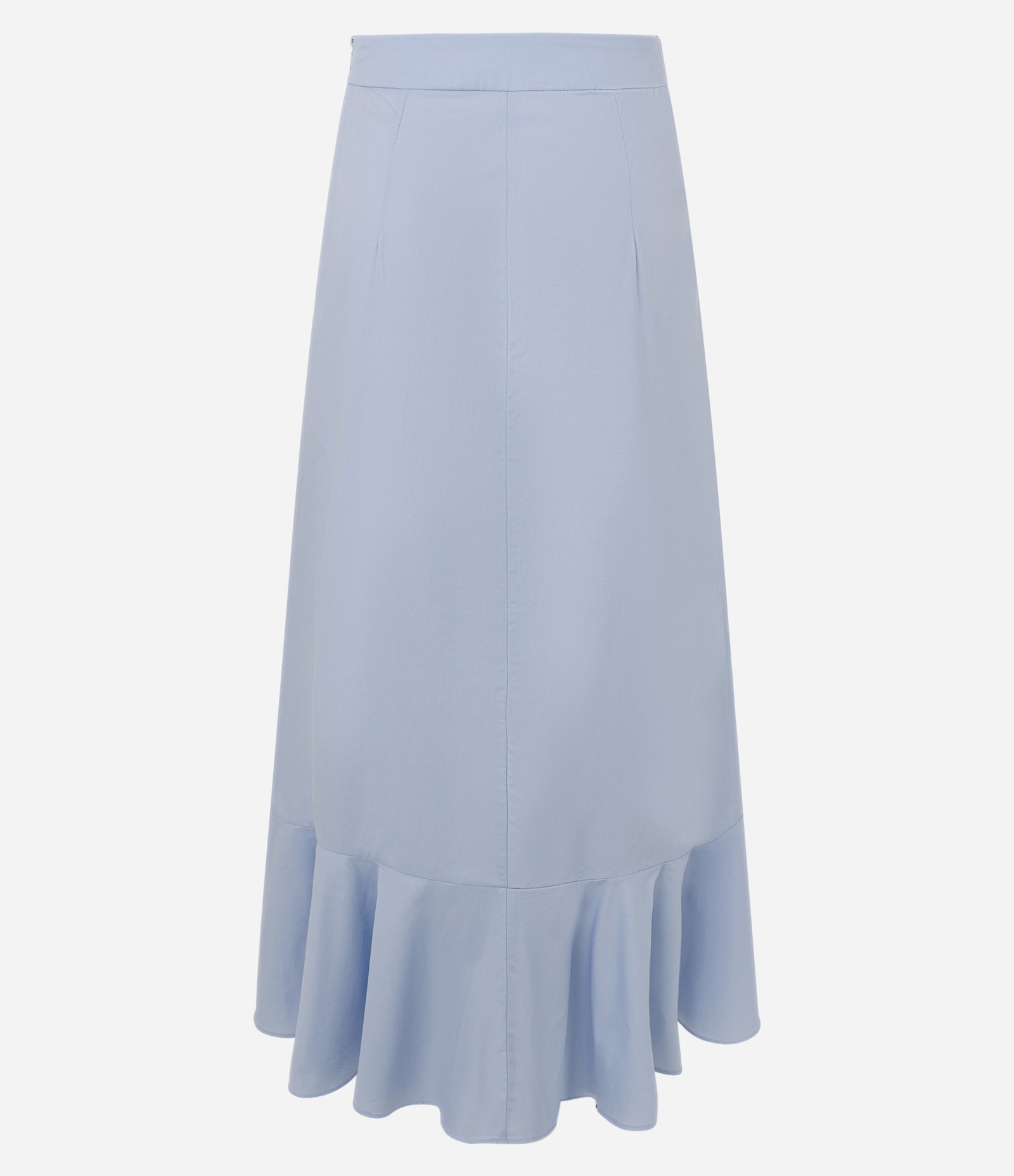 Saia Midi Com Fenda Lateral com Aplicação de Babado Godê Azul 6