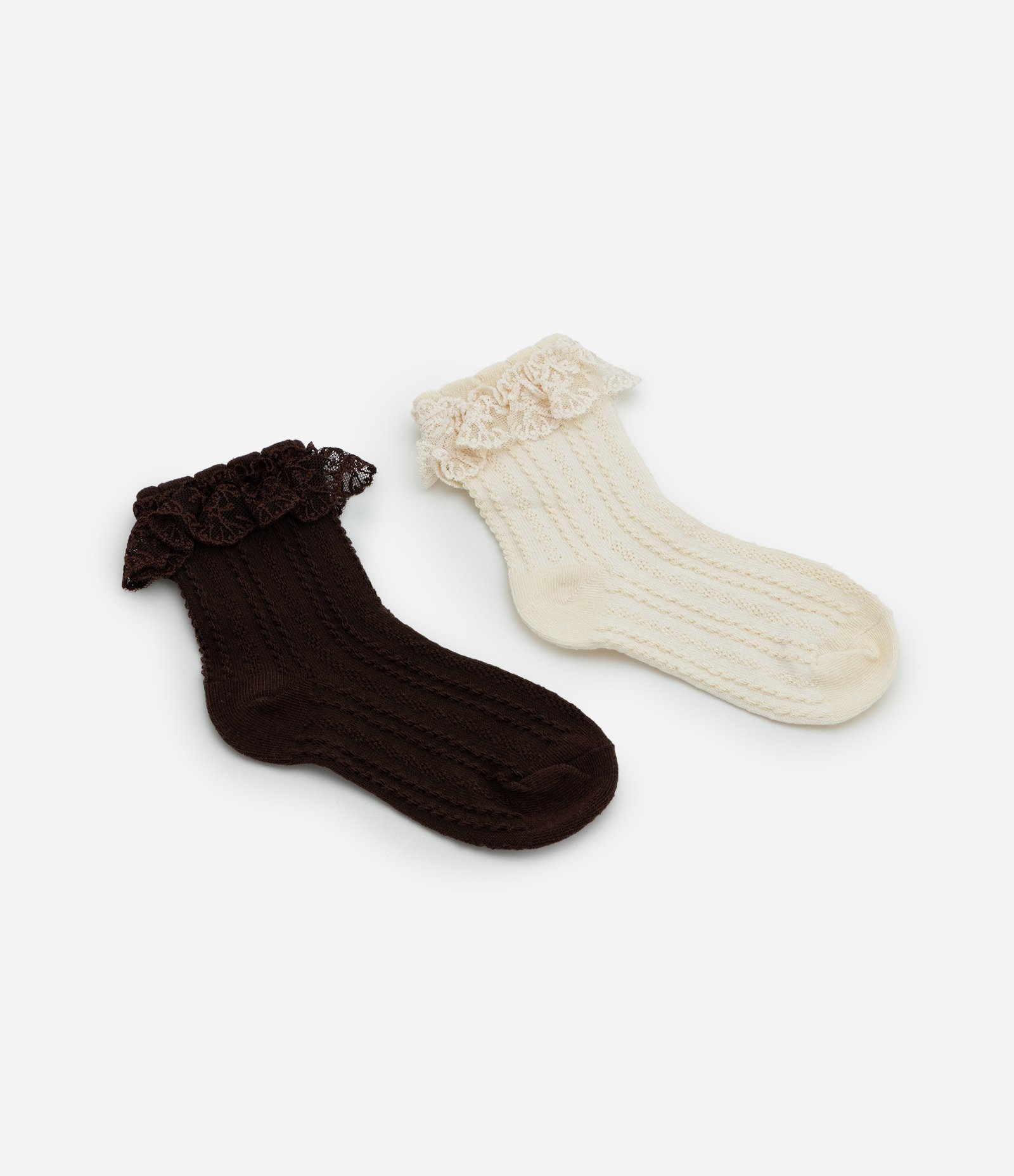 Kit 02 Meias Infantis Cano Baixo com Renda e Textura – Tam 19 a 34 Marrom/Bege 1