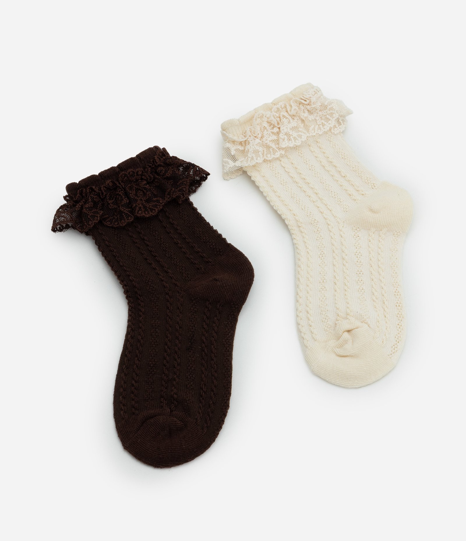 Kit 02 Meias Infantis Cano Baixo com Renda e Textura – Tam 19 a 34 Marrom/Bege 2