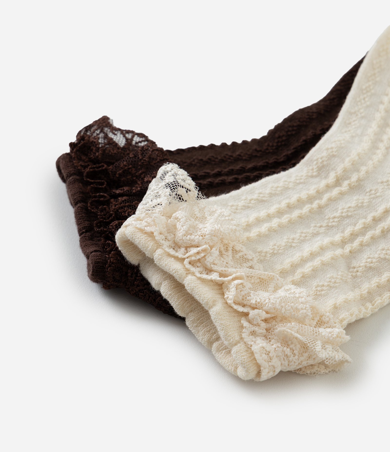 Kit 02 Meias Infantis Cano Baixo com Renda e Textura – Tam 19 a 34 Marrom/Bege 3