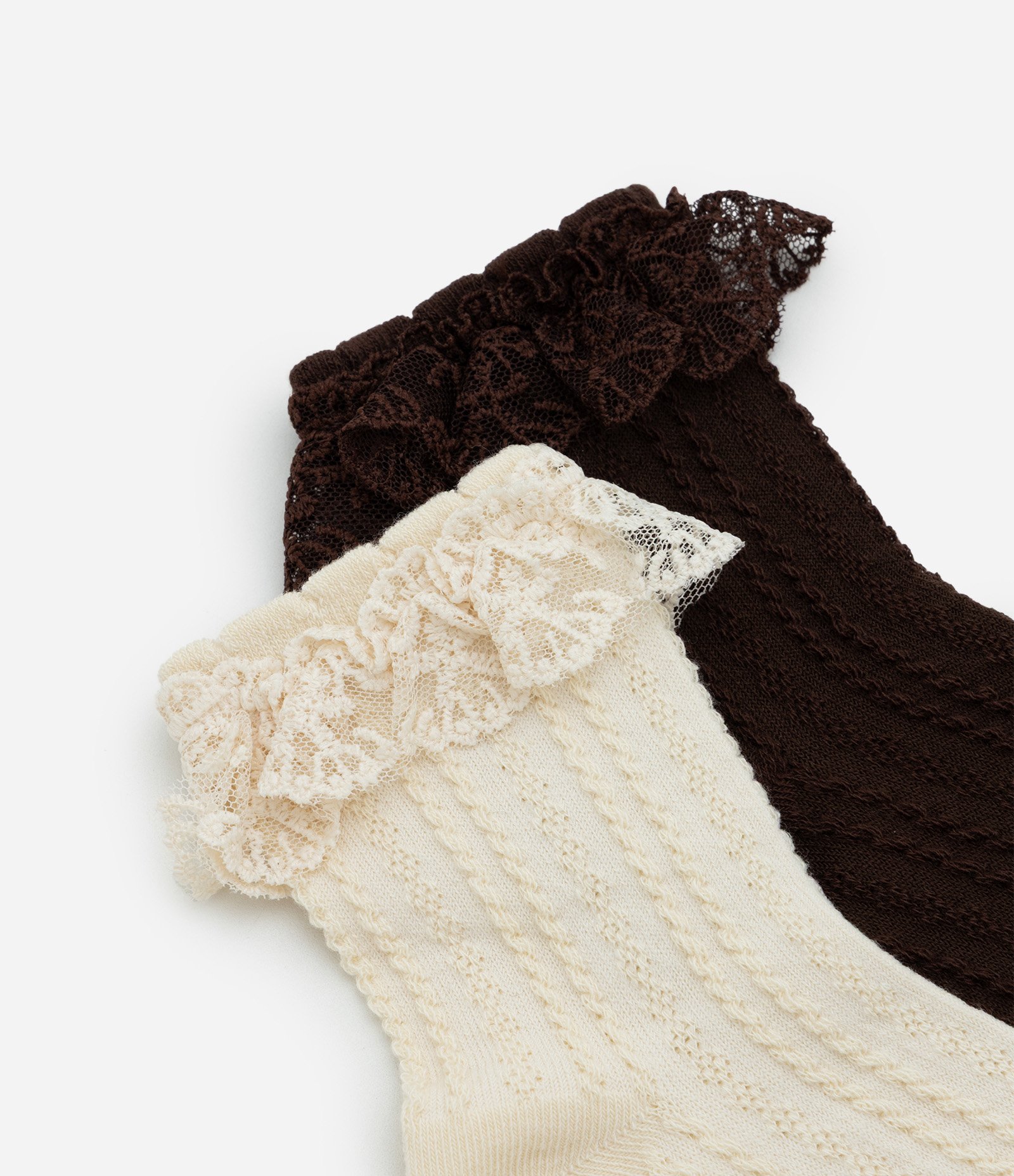Kit 02 Meias Infantis Cano Baixo com Renda e Textura – Tam 19 a 34 Marrom/Bege 4