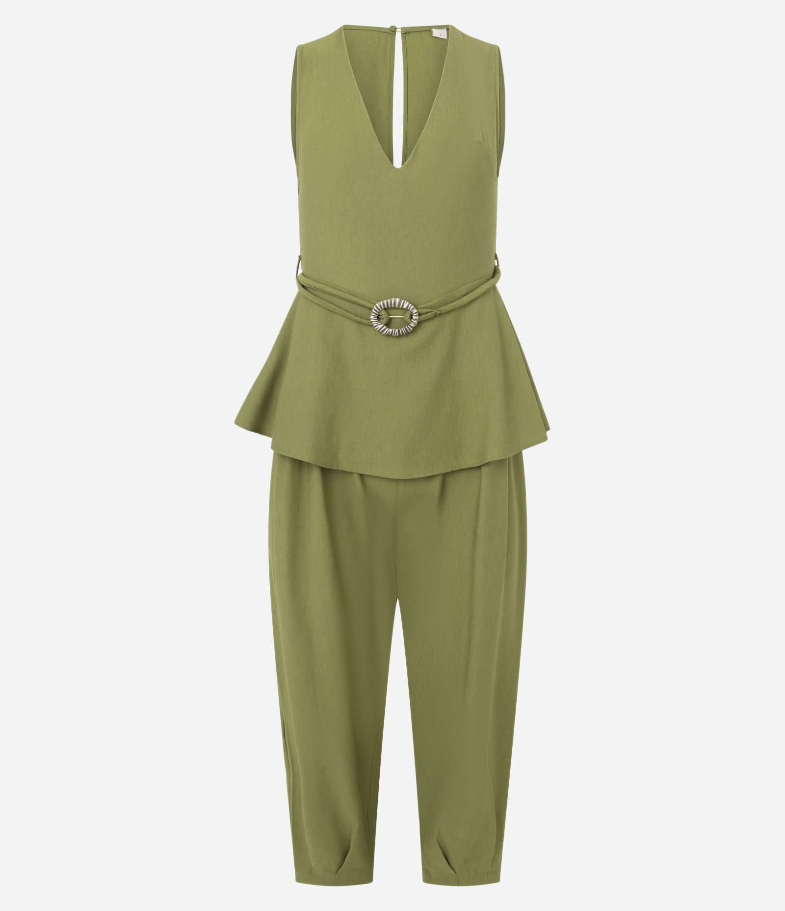 Macacão Aladim em Viscose com Babado Peplum Verde 5