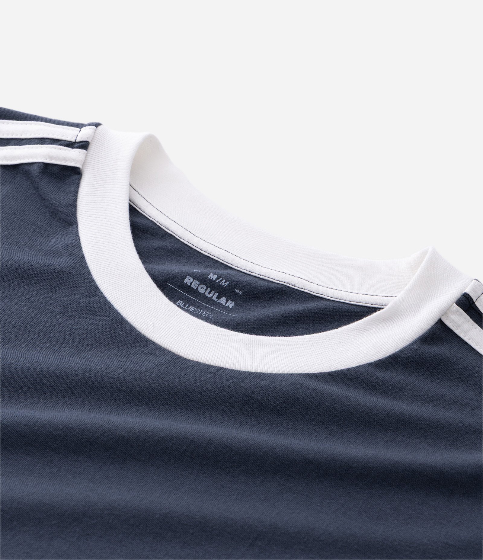 Camiseta Regular em Algodão com Listras nos Ombros Azul Escuro 5