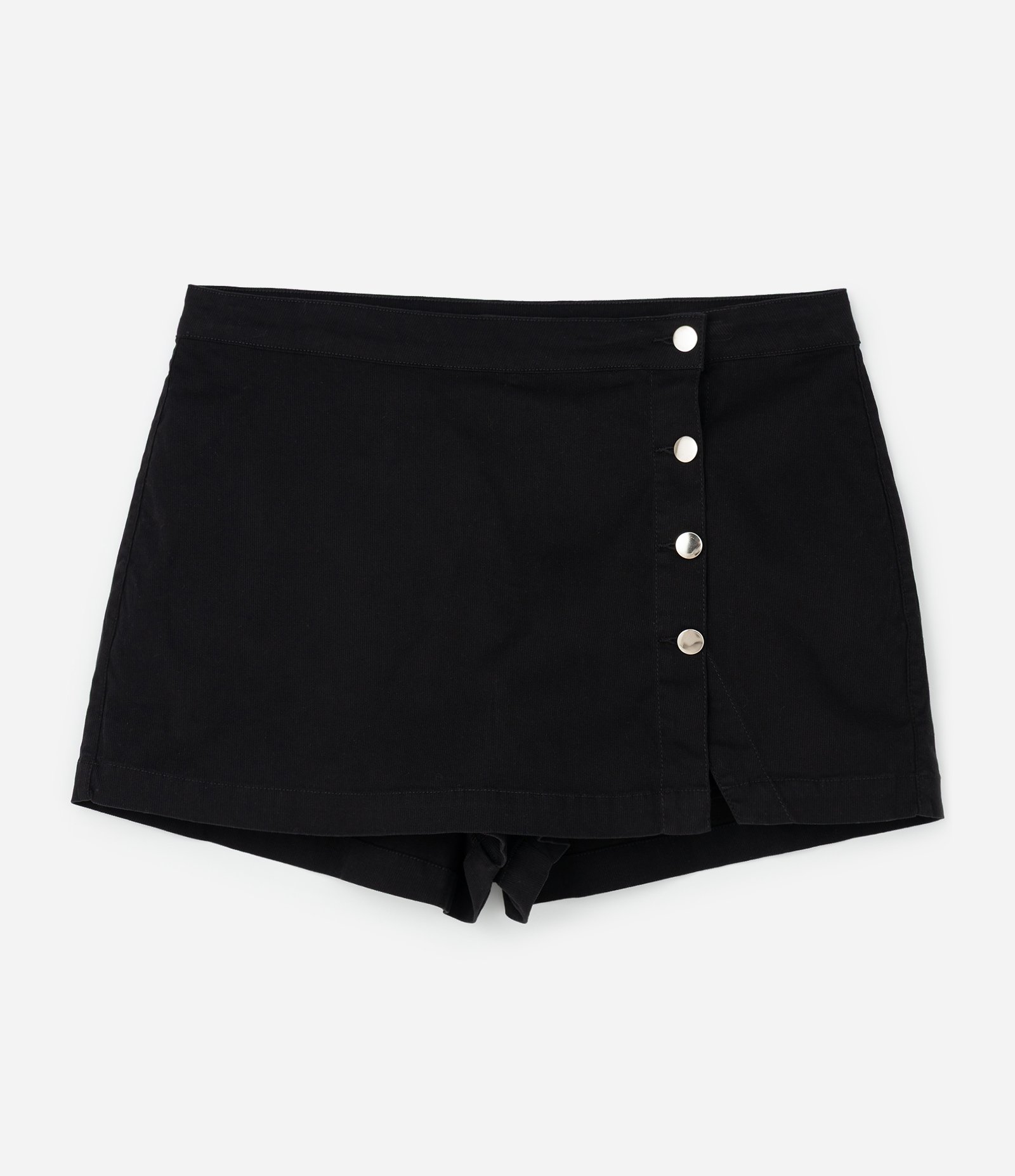Short Saia em Sarja Cotelê com Botões Frontais Curve & Plus Size Preto 1
