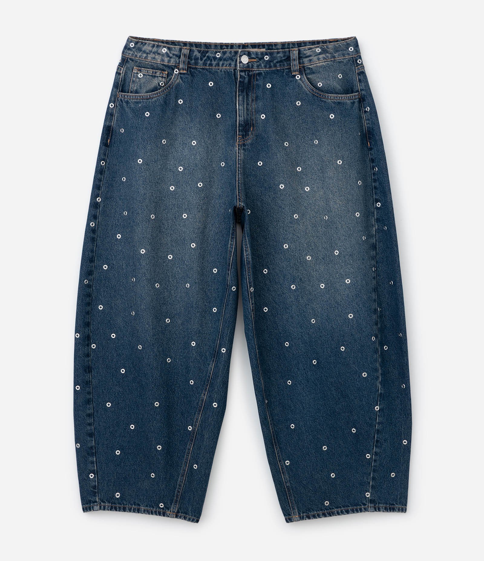 Calça Jeans Barrel com Ilhoses Curve & Plus Size Azul 6