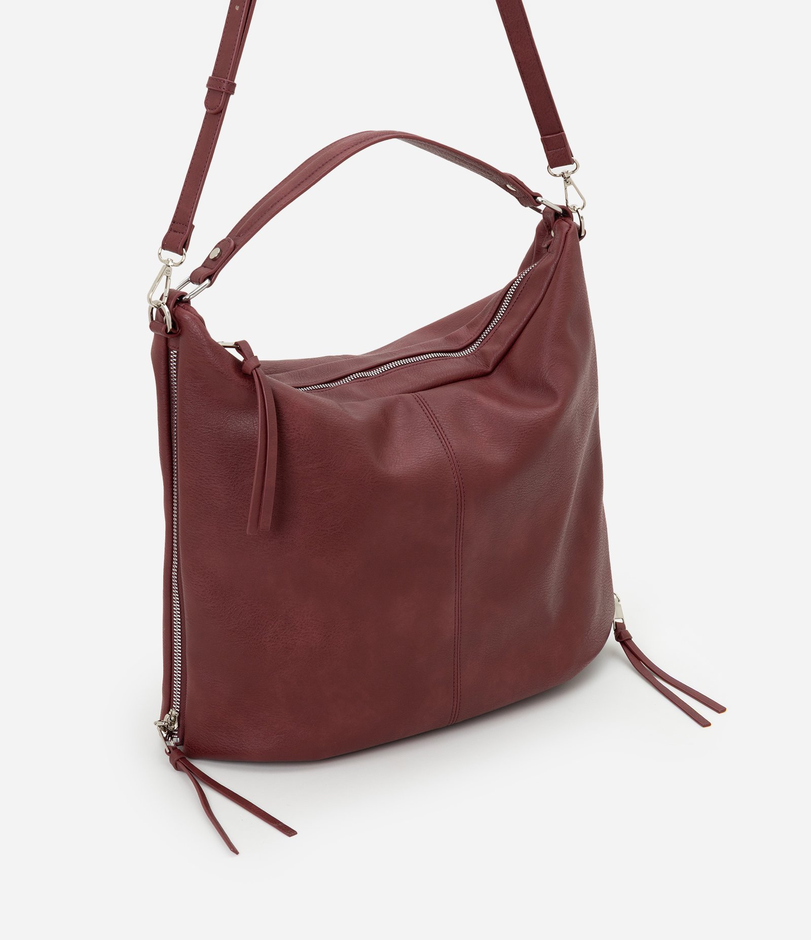 Bolsa Hobo Grande Desestruturada com Alças Duplas Vinho 1