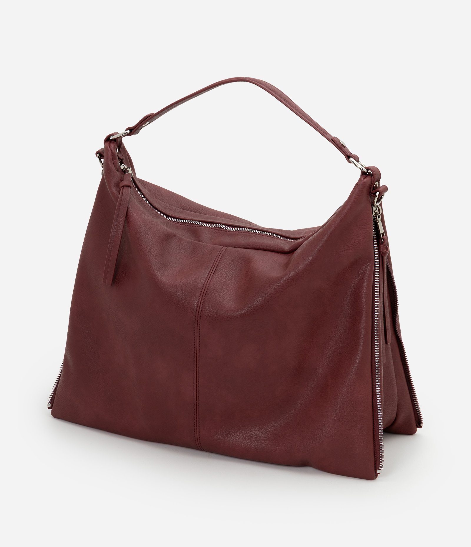 Bolsa Hobo Grande Desestruturada com Alças Duplas Vinho 4
