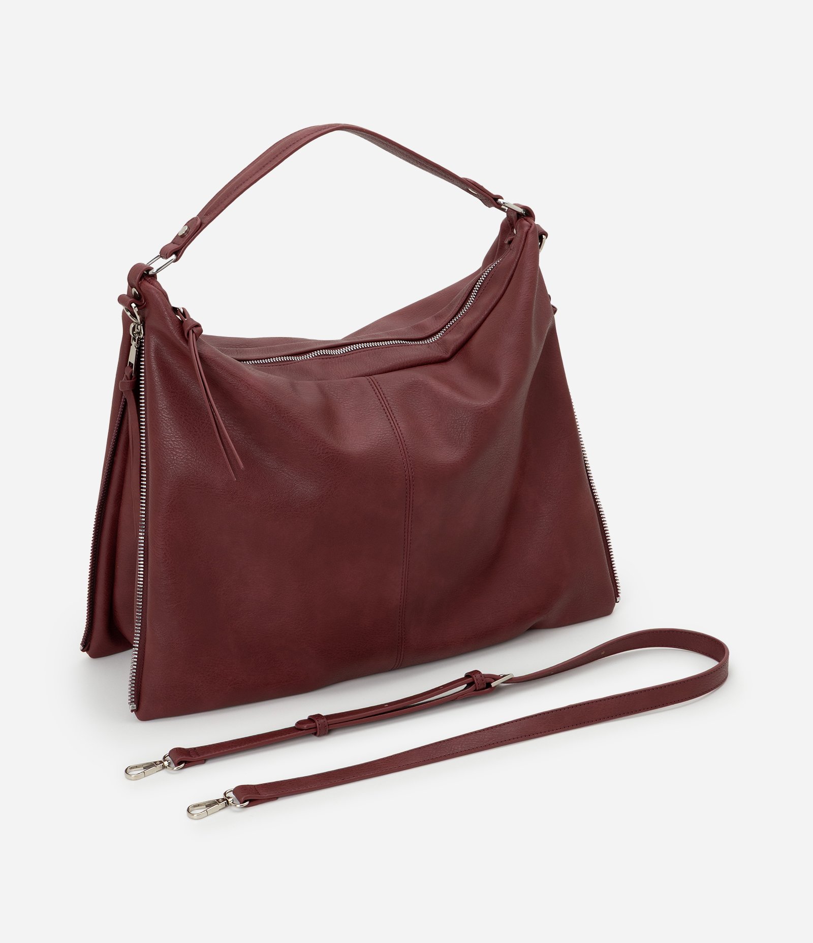 Bolsa Hobo Grande Desestruturada com Alças Duplas Vinho 7