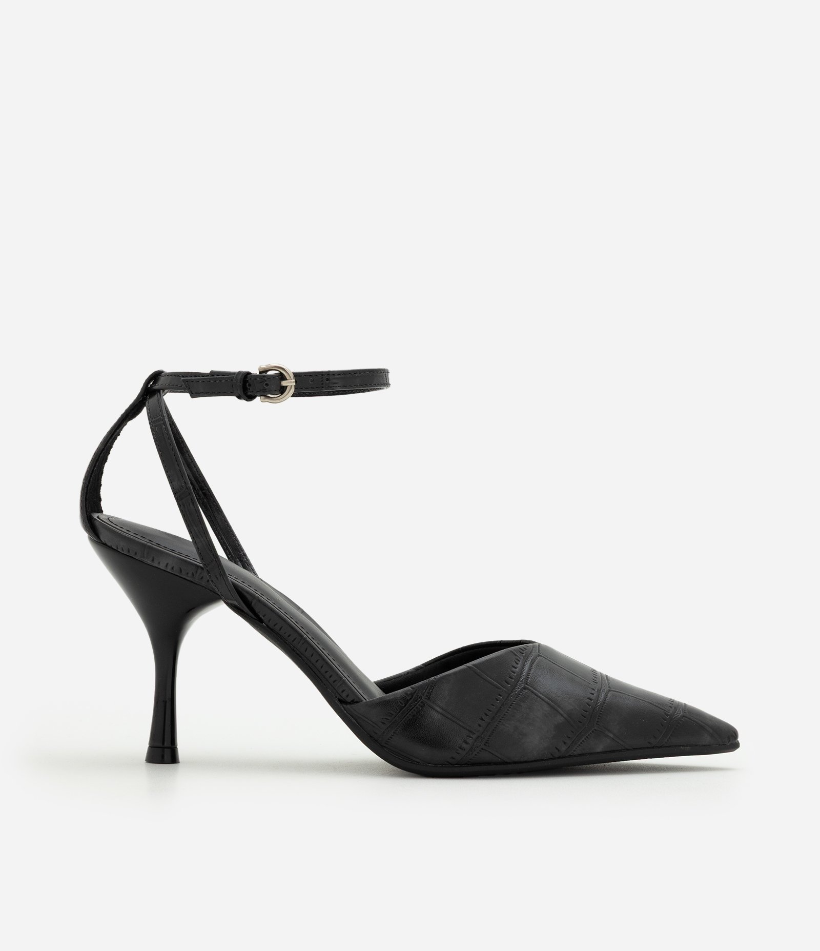 Sapato Slingback em PU com Recorte em V Preto 1