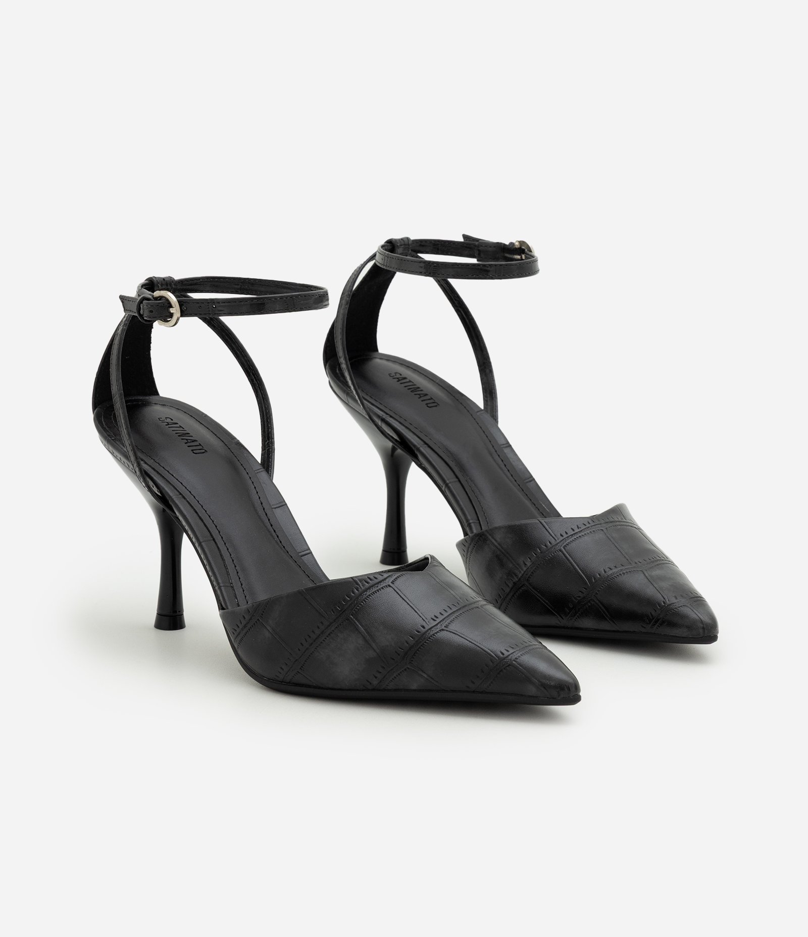 Sapato Slingback em PU com Recorte em V Preto 3