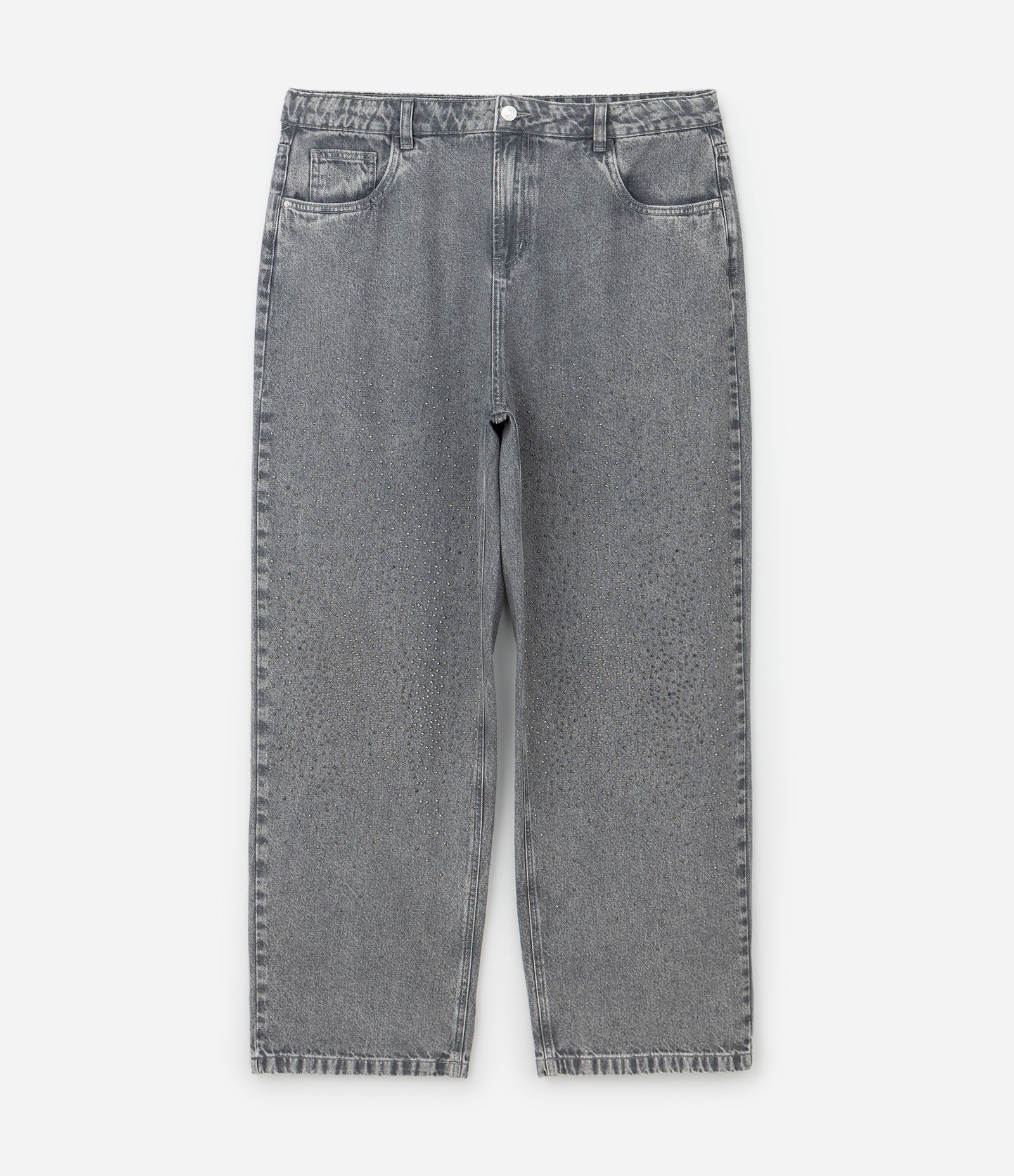 Calça Jeans Reta Cinza com Brilhos Curve & Plus Size Cinza 1