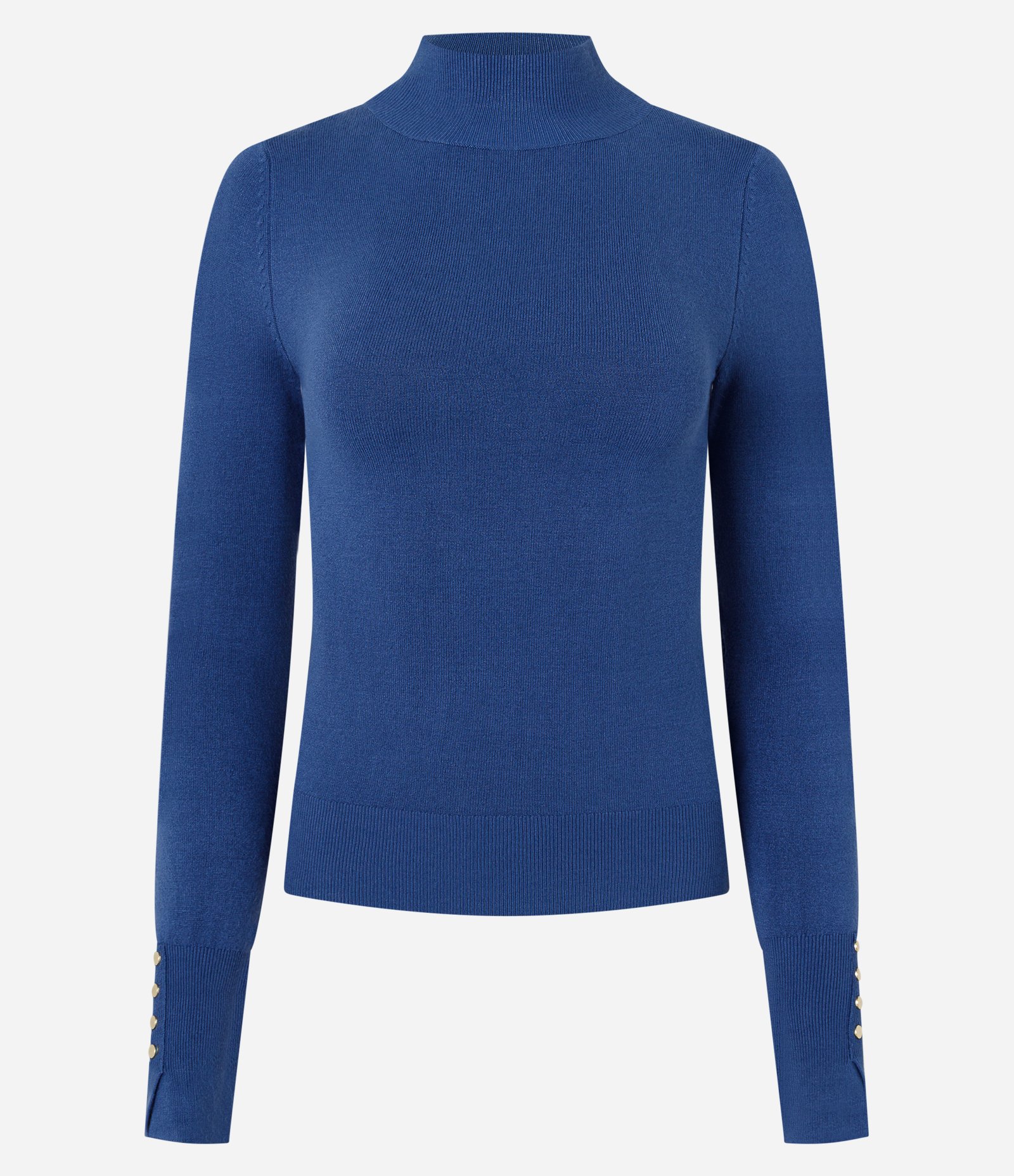 Blusa em Tricô com Manga Longa e Gola Alta Azul 1