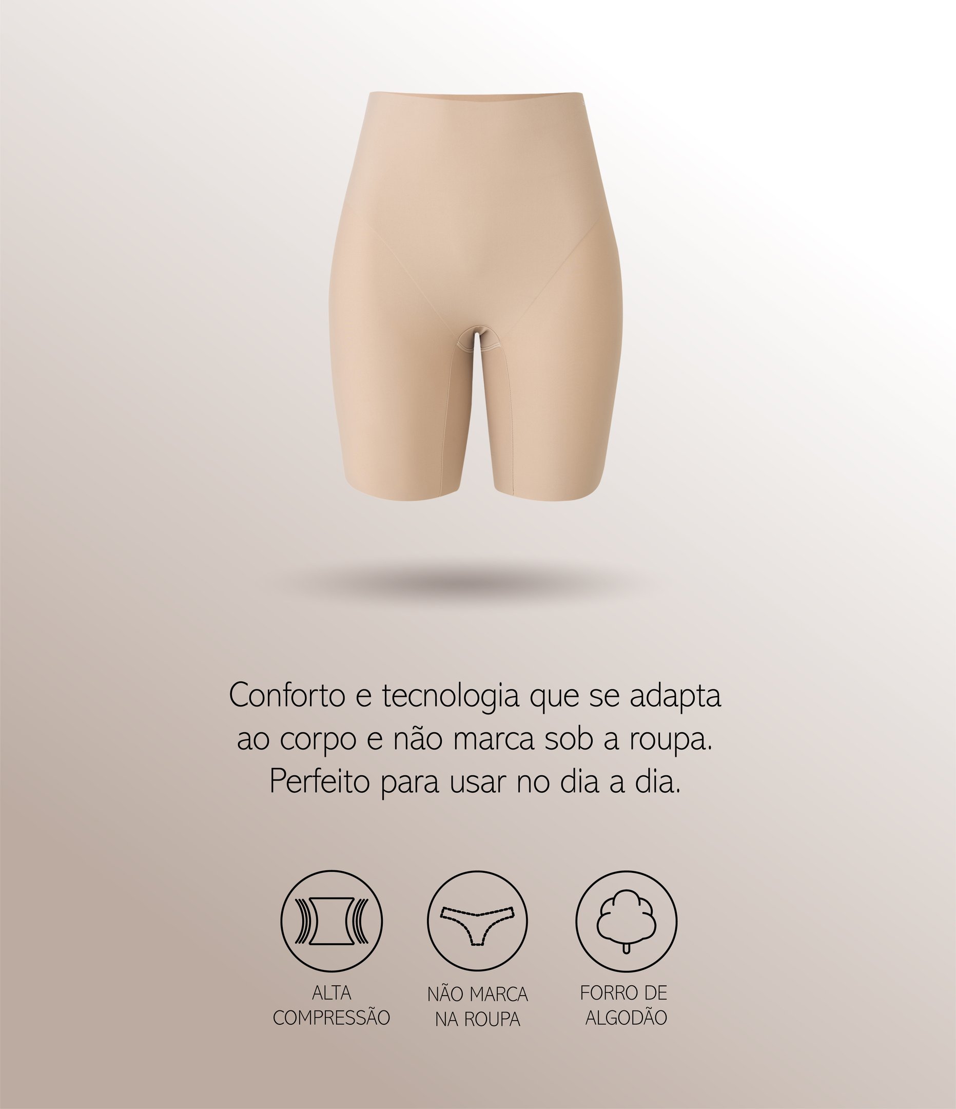 Bermuda Modeladora Alta em Microfibra Leve Bege 7
