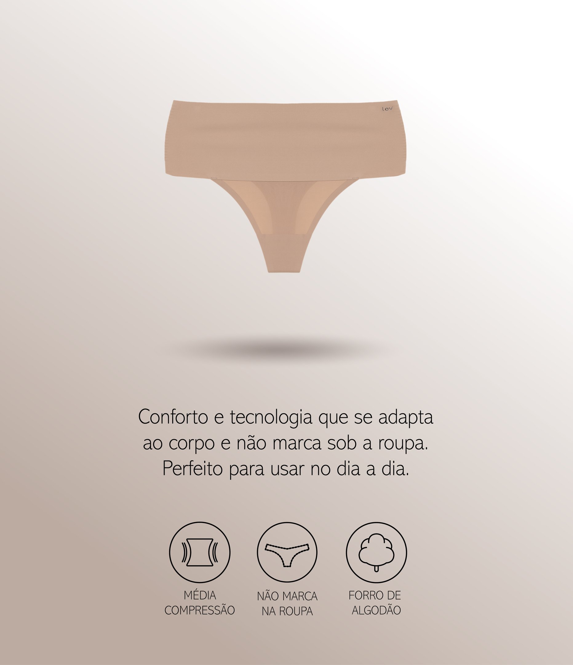 Calcinha Fio Alta em Microfibra Leve Bege 7