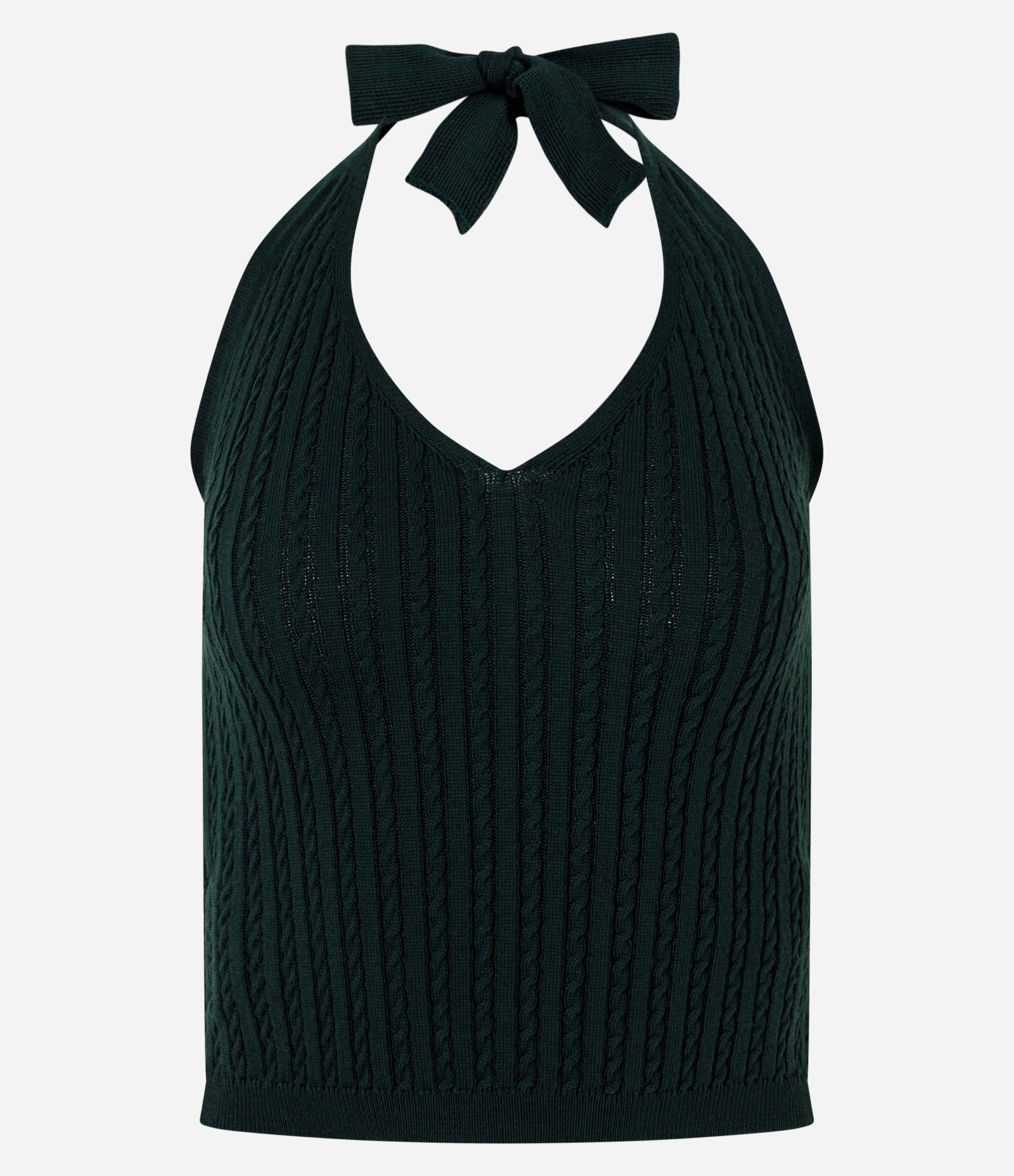 Blusa Frente Única em Tricô com Amarração no Pescoço Verde Escuro 1