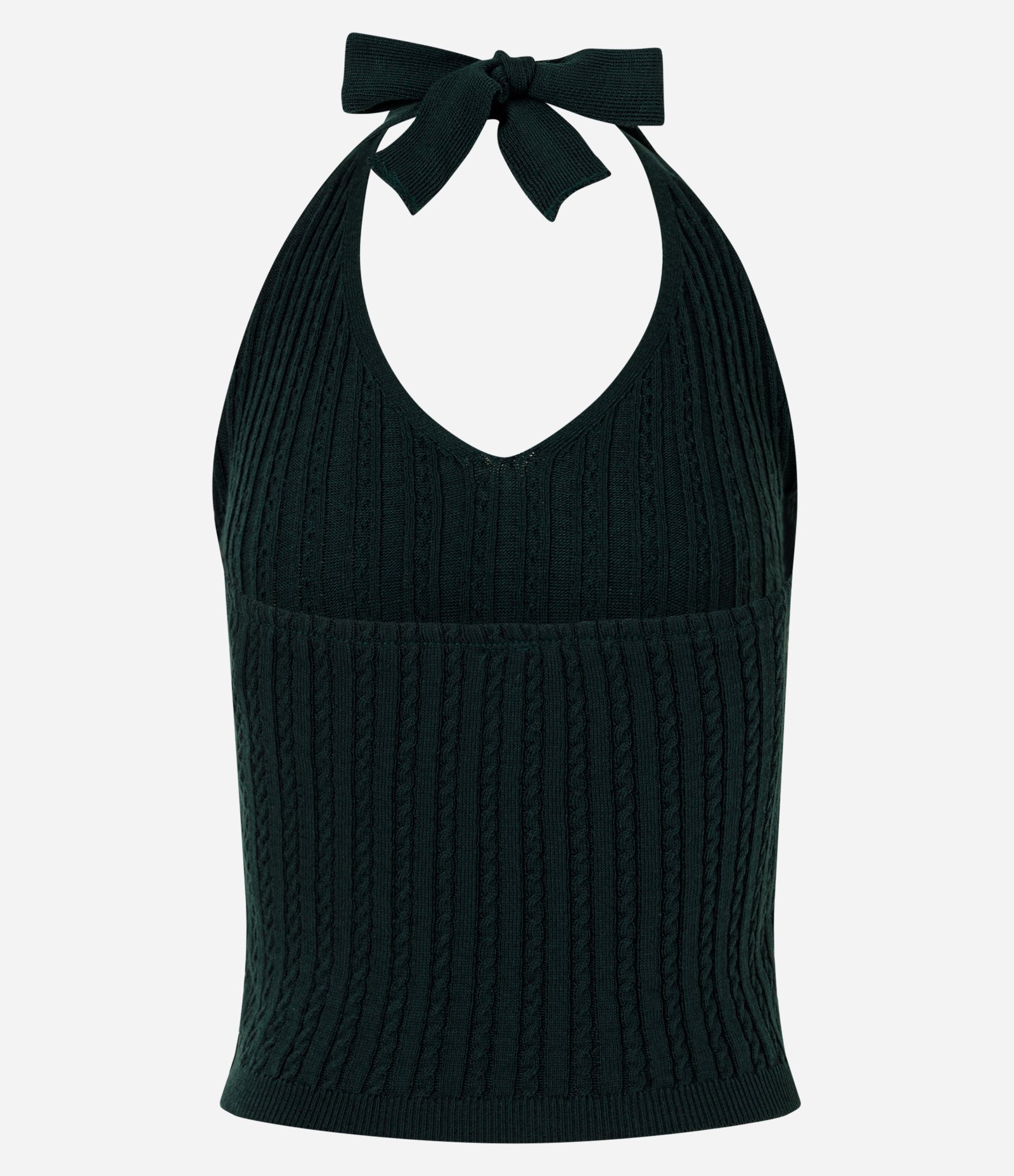 Blusa Frente Única em Tricô com Amarração no Pescoço Verde Escuro 2