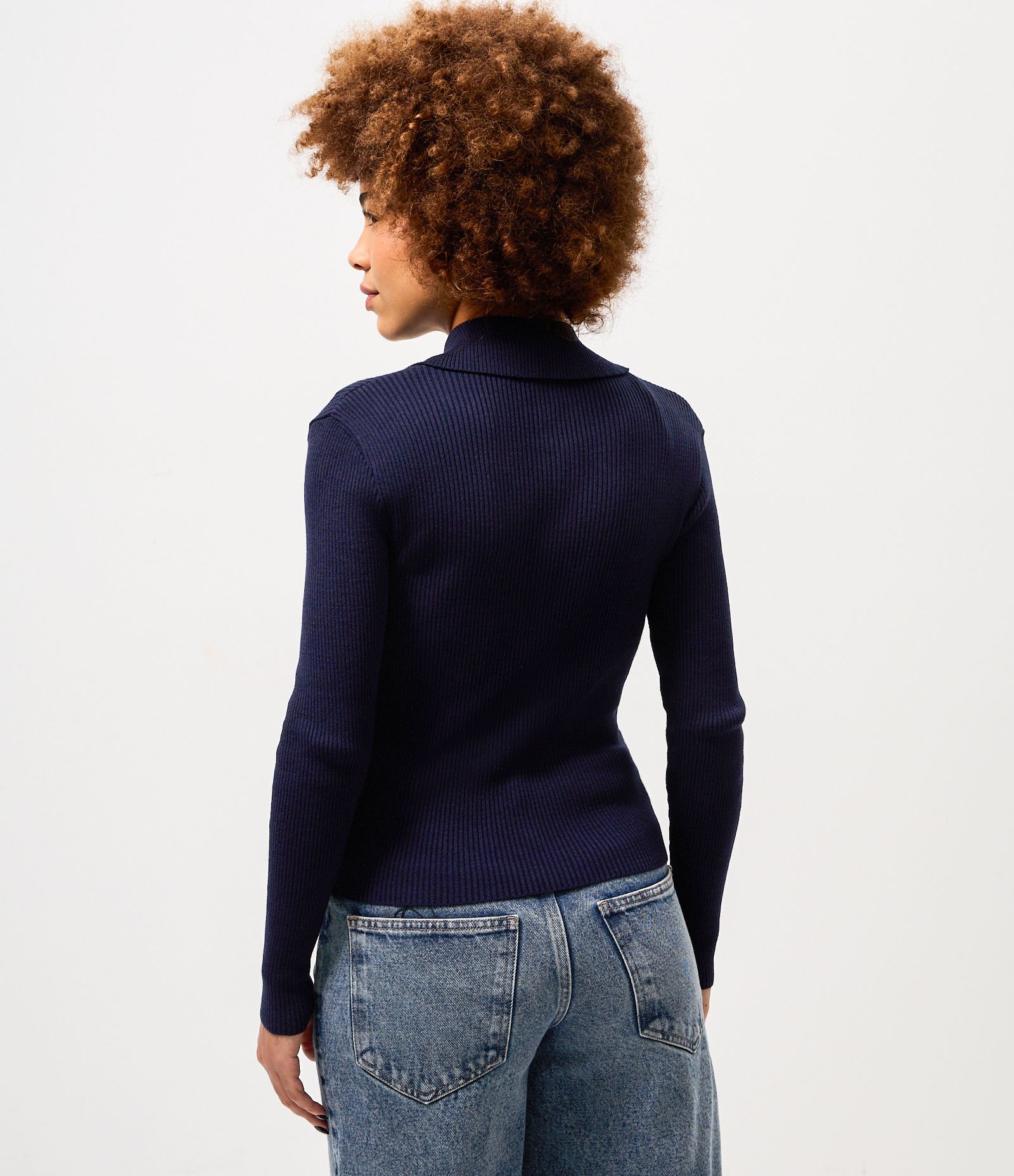 Cardigan em Tricô com Gola Polo Azul Escuro 4