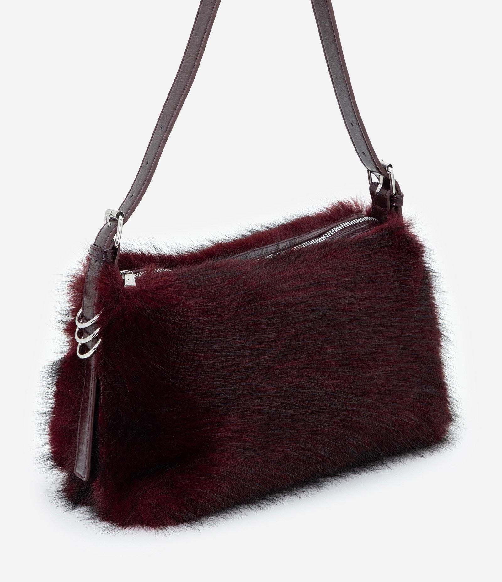 Bolsa Média com Textura de Pelo Vinho 1