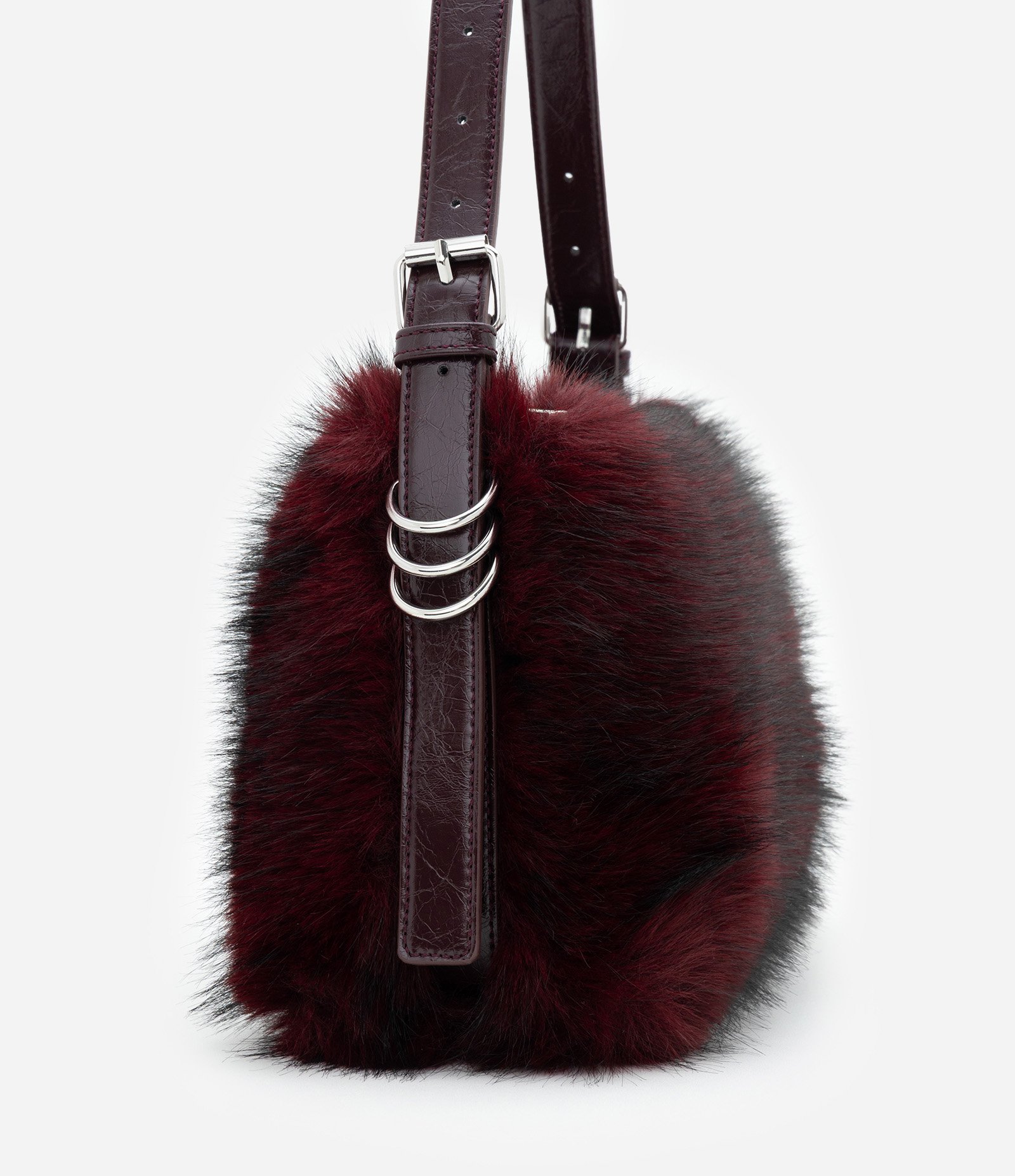 Bolsa Média com Textura de Pelo Vinho 2