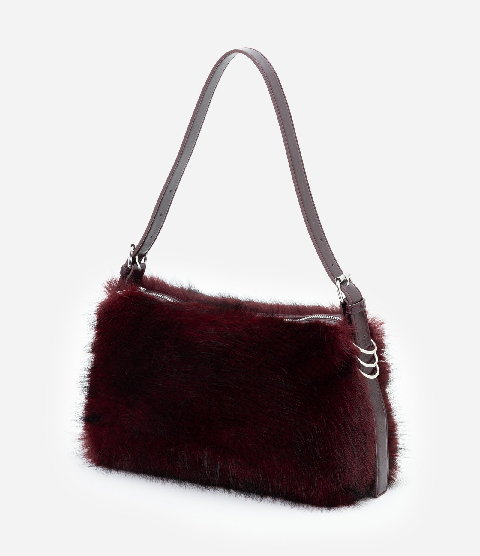 Bolsa Média com Textura de Pelo Vinho 4