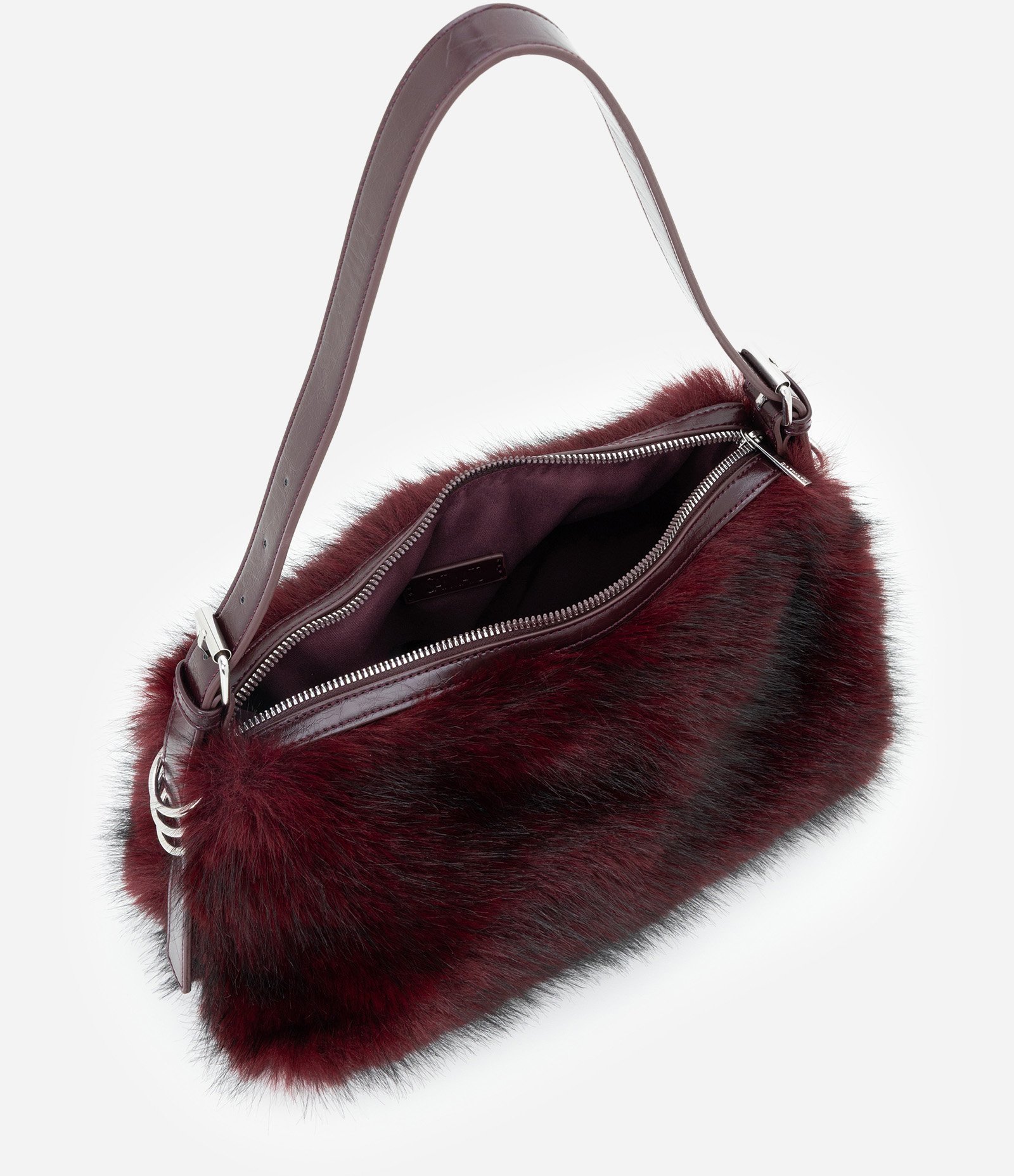 Bolsa Média com Textura de Pelo Vinho 5
