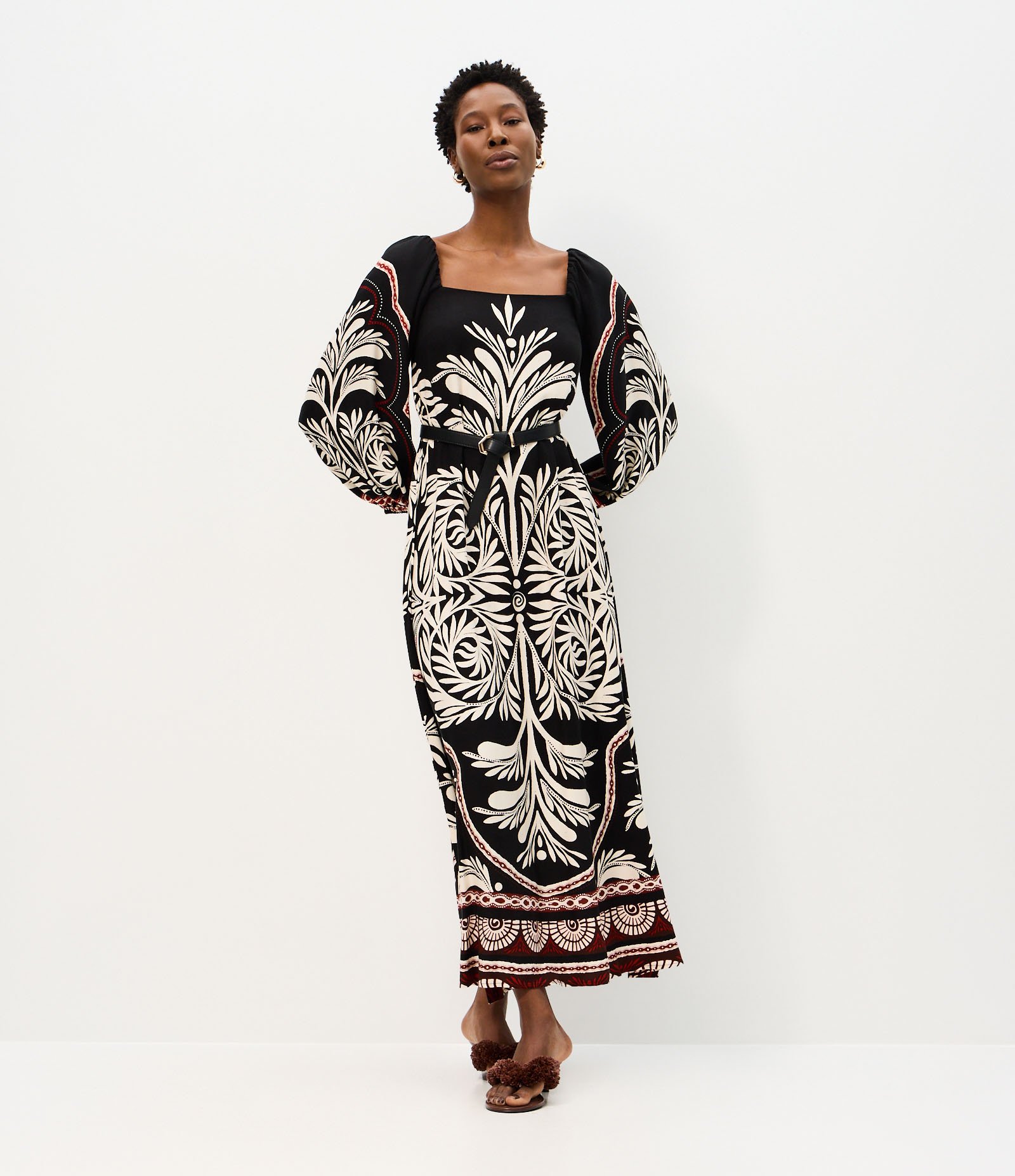 Vestido Evasê em Viscose com Estampa Abstrata Preto 2