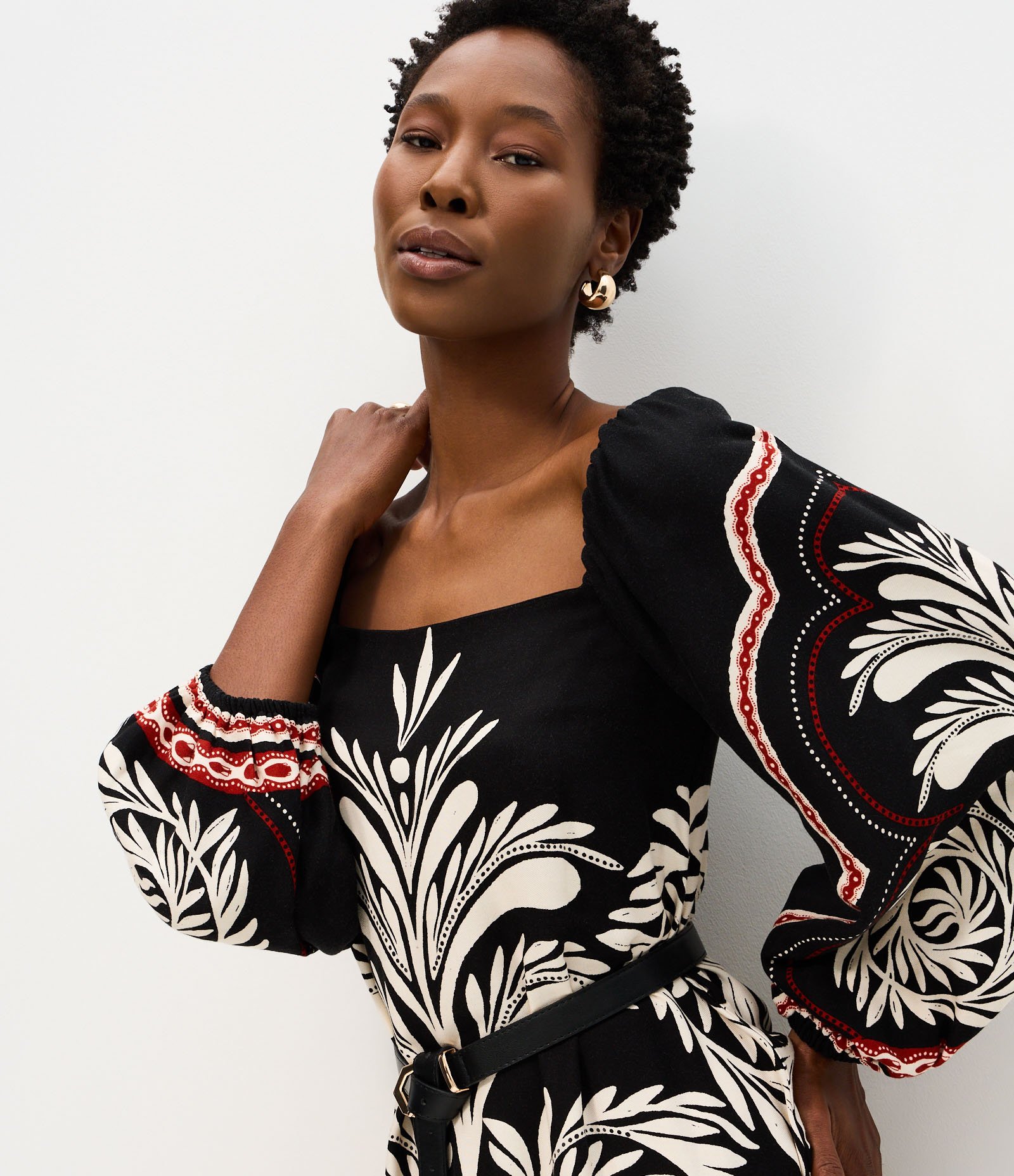 Vestido Evasê em Viscose com Estampa Abstrata Preto 3