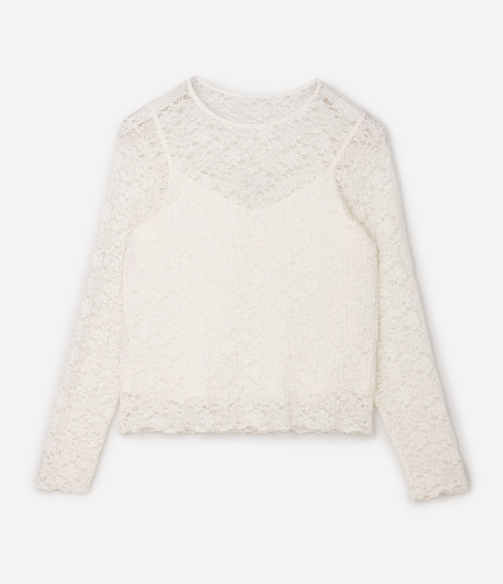 Blusa de Renda Floral Manga Longa Curve & Plus Size Off White 1