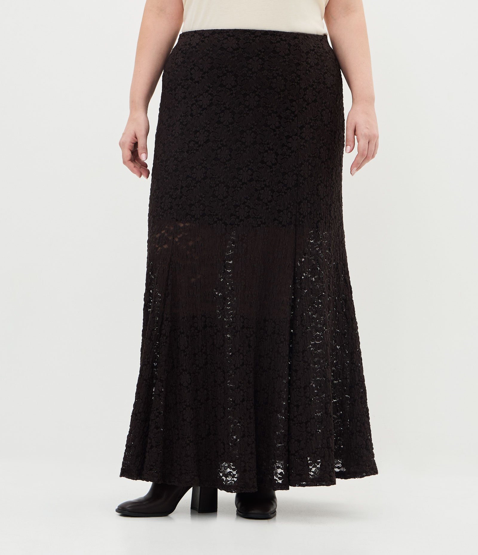 Saia Longa com Textura Floral Curve & Plus Size Marrom 2