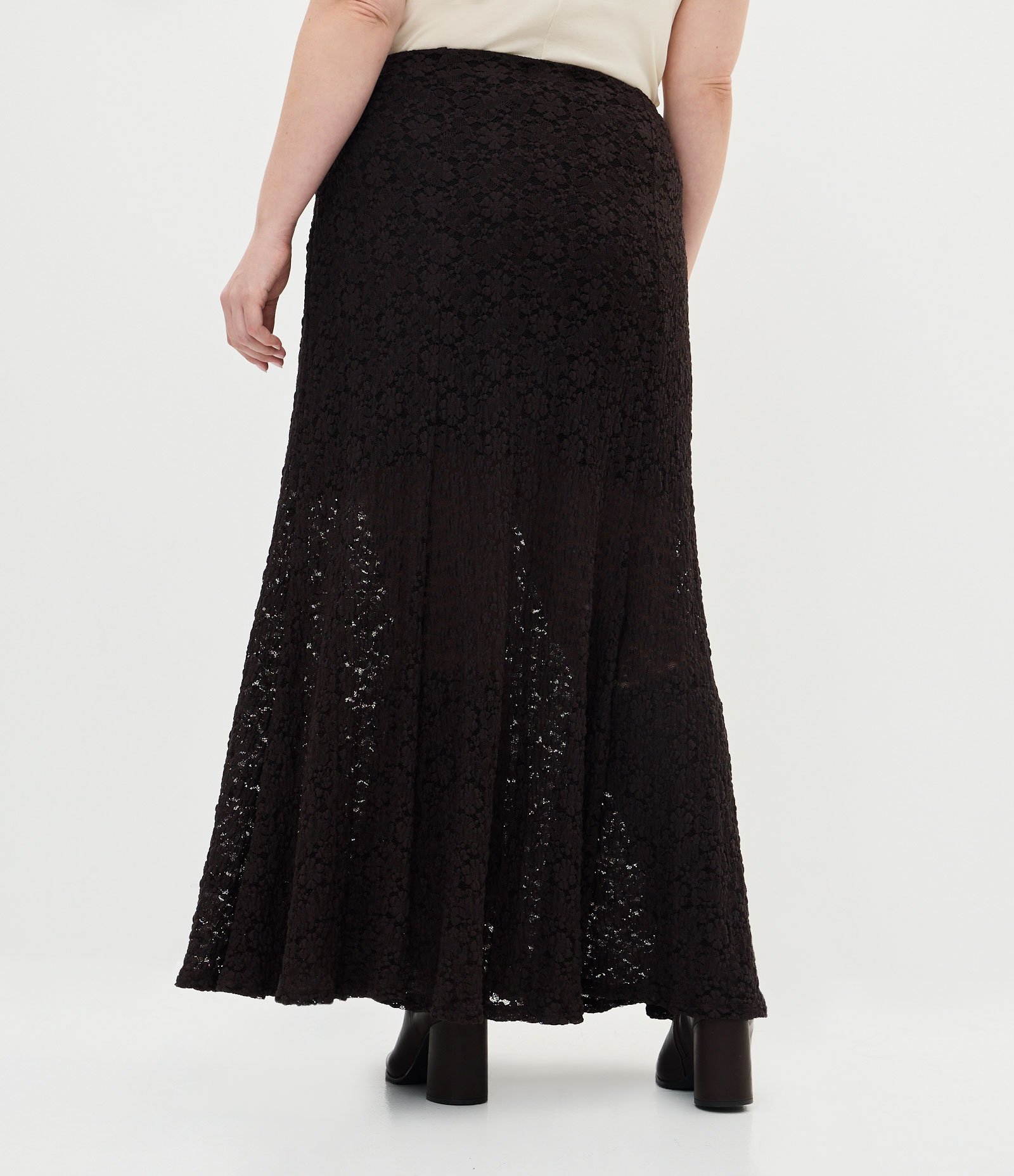 Saia Longa com Textura Floral Curve & Plus Size Marrom 4