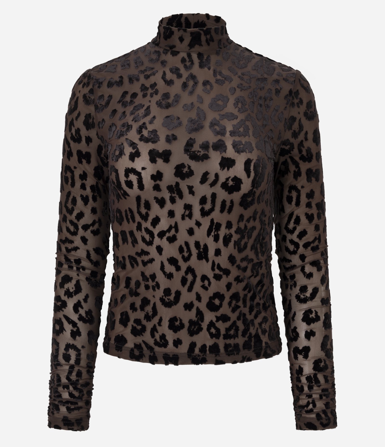 Blusa Ajustada em Tule com Estampa Animal Print Marrom 5