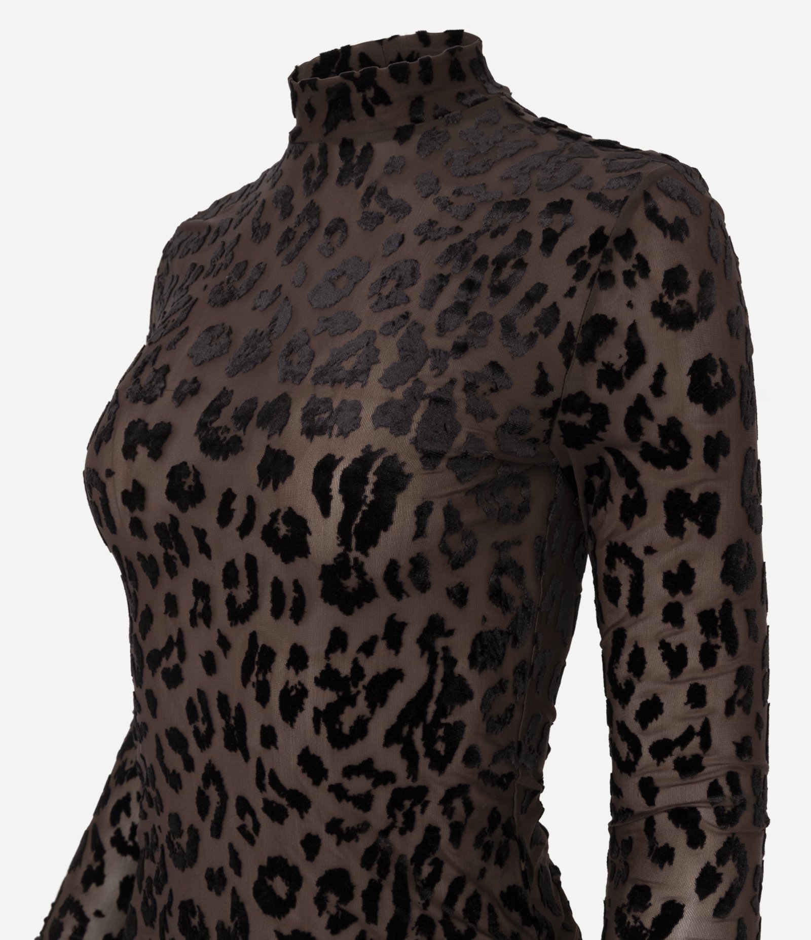 Blusa Ajustada em Tule com Estampa Animal Print Marrom 6