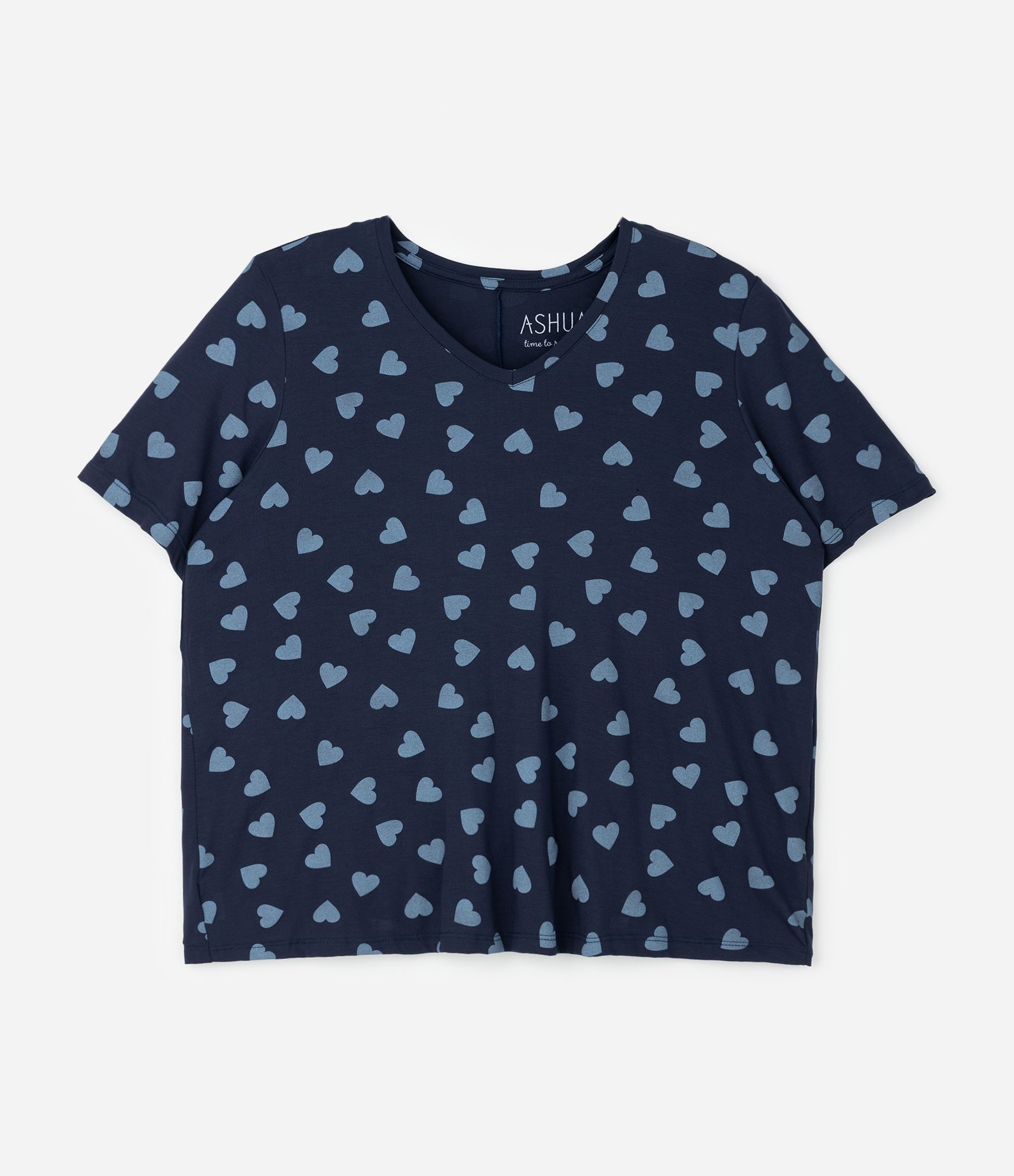 Pijama Curto com Estampa de Corações Curve & Plus Size Azul 2