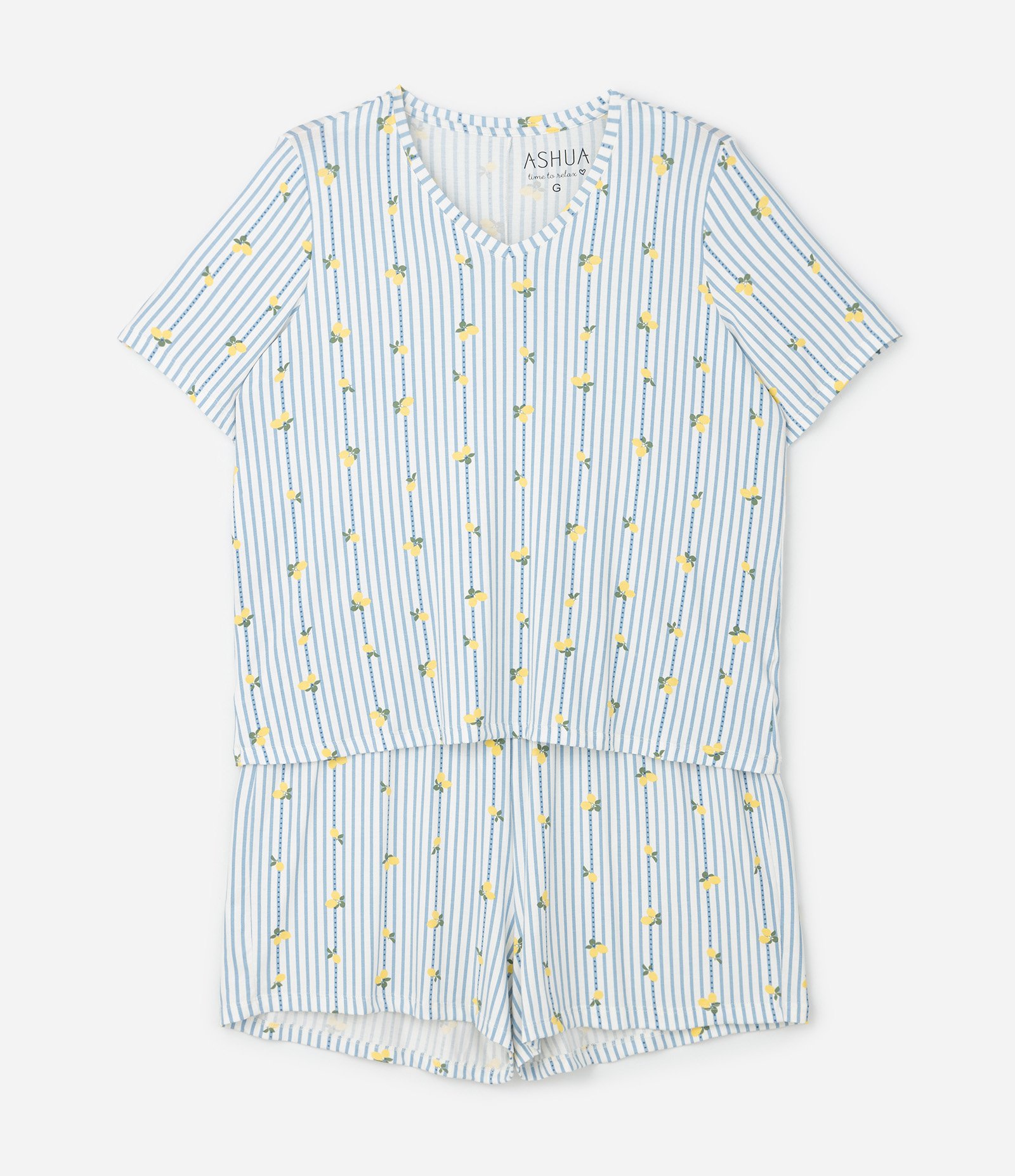 Pijama Curto em Viscolycra com Estampa Limões Curve & Plus Size Azul 1