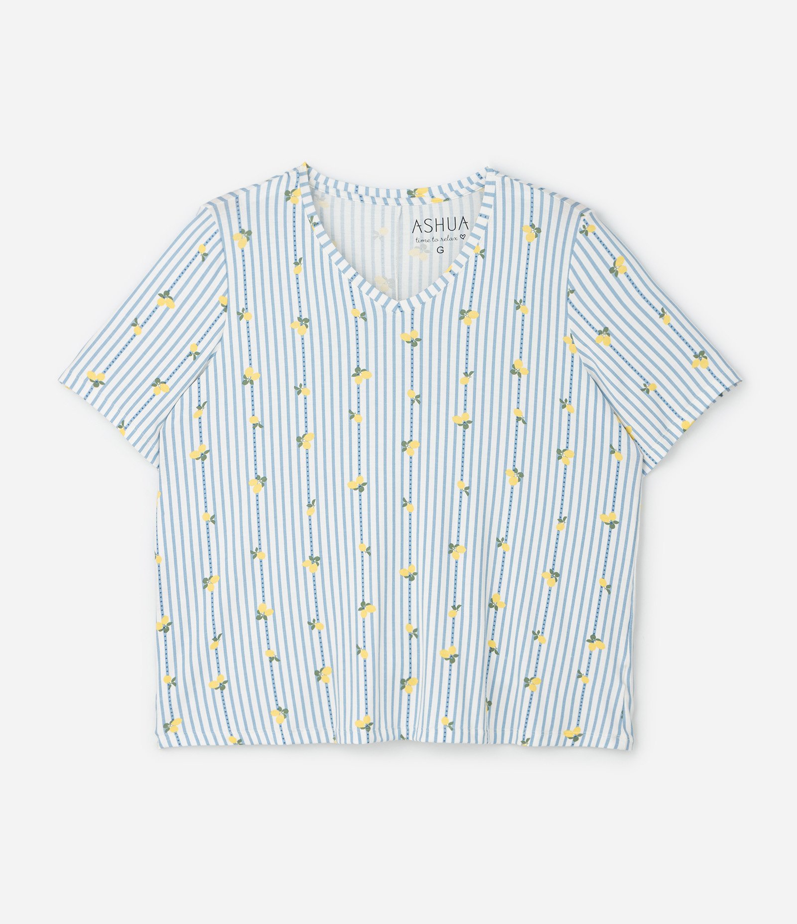 Pijama Curto em Viscolycra com Estampa Limões Curve & Plus Size Azul 2