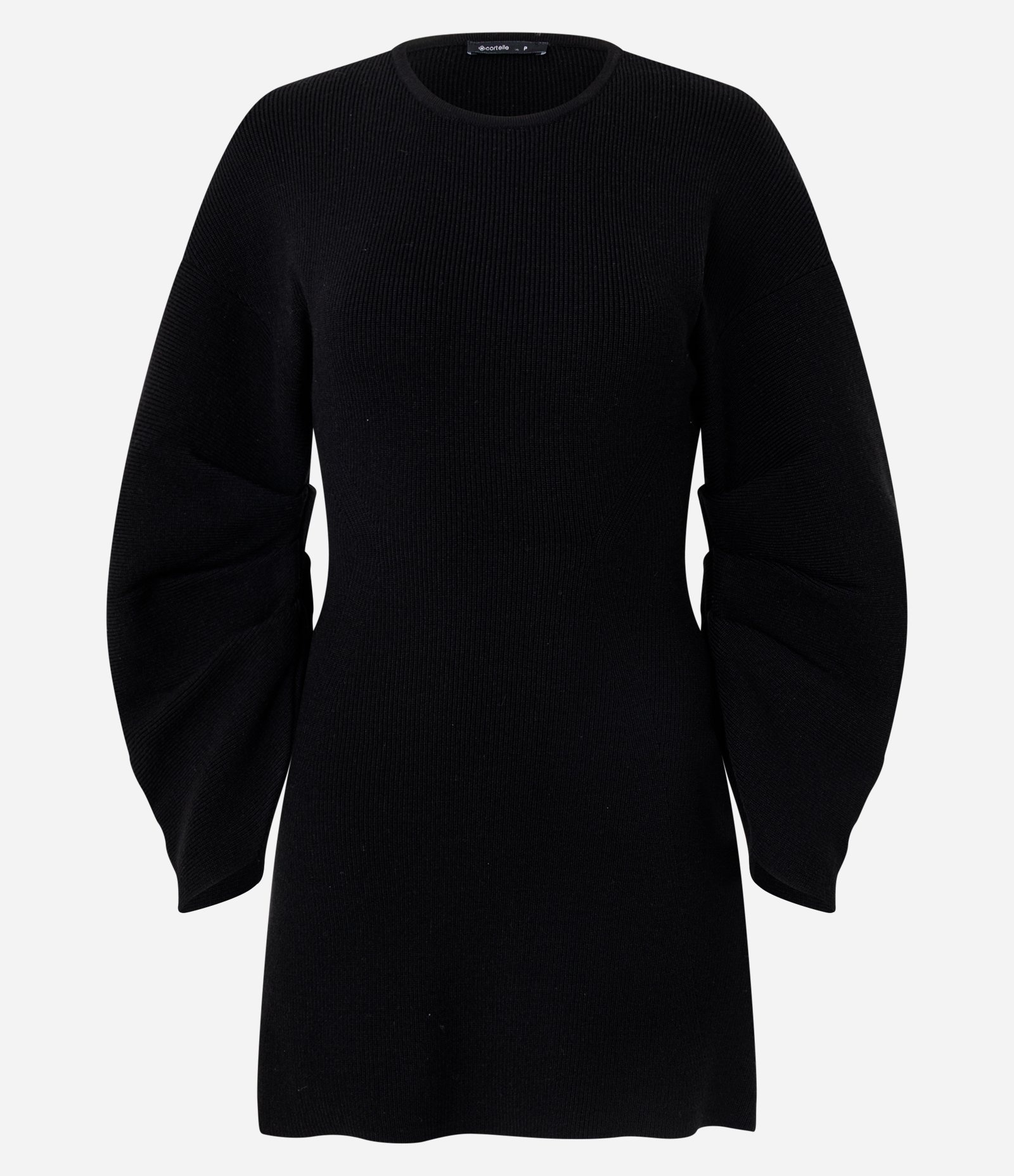 Vestido Curto em Tricô com Manga Bufante Preto 1
