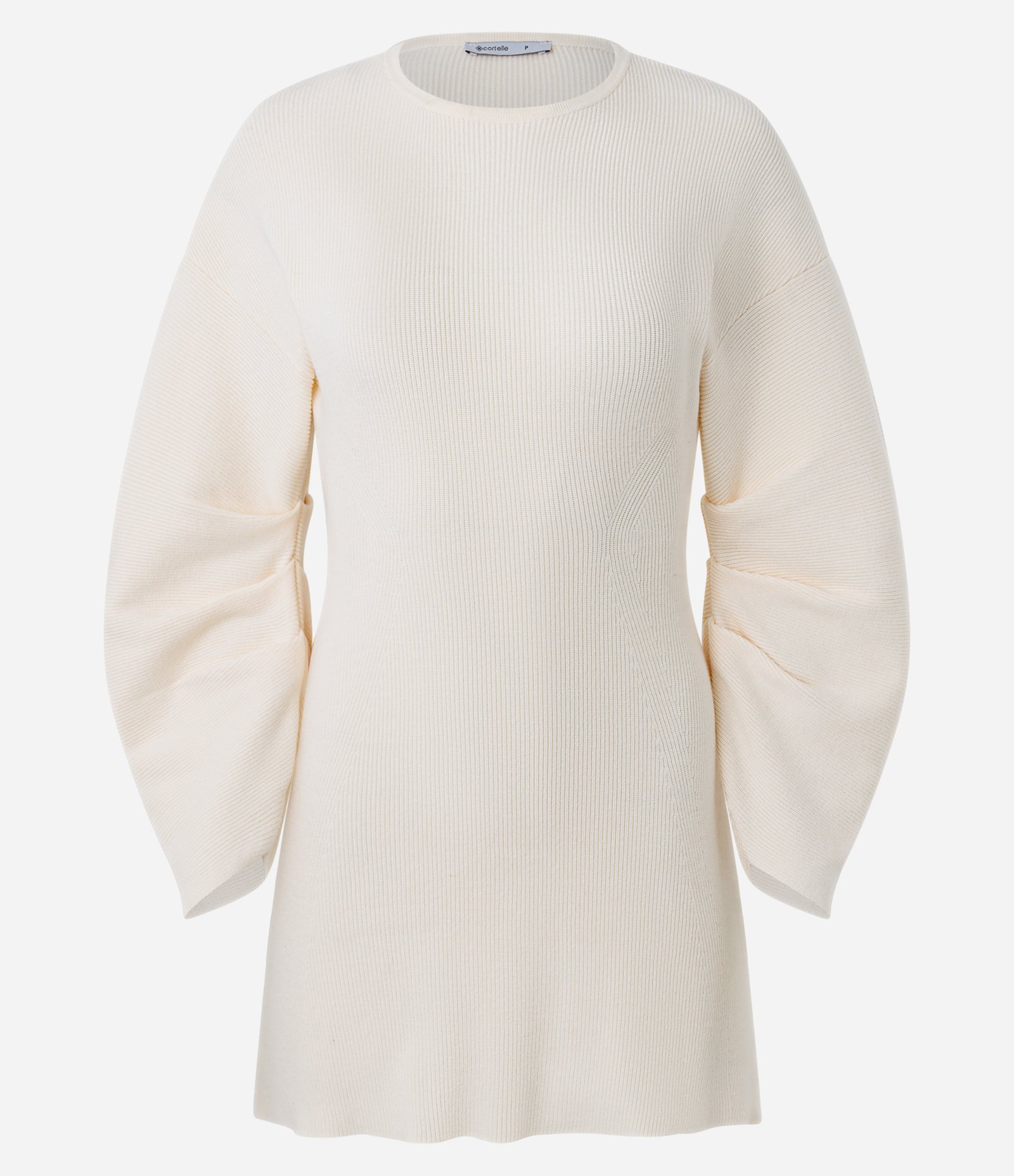 Vestido Curto em Tricô com Manga Bufante Off White 1