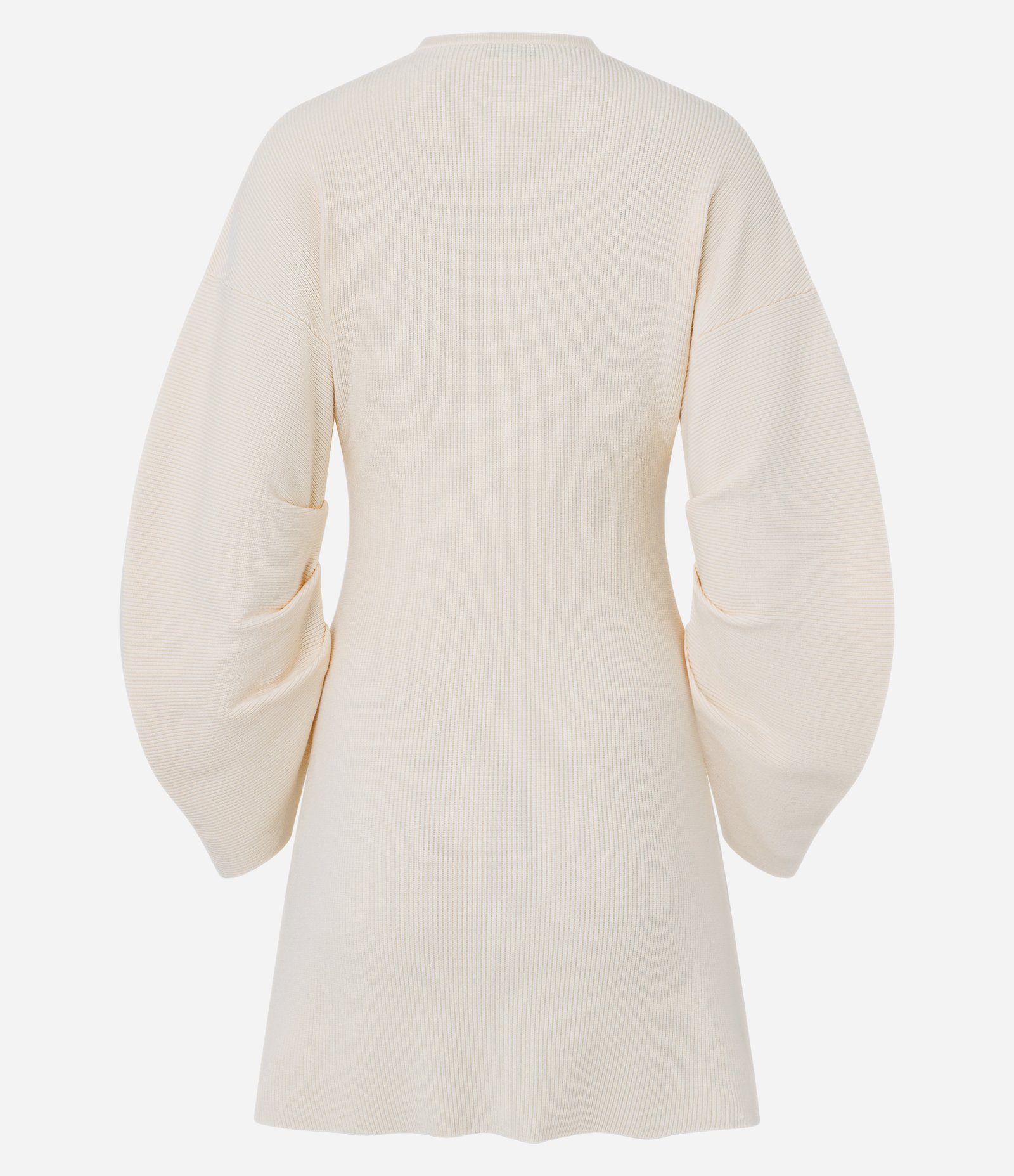 Vestido Curto em Tricô com Manga Bufante Off White 3