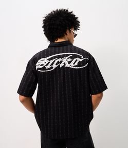 Camisa Boxy em Algodão Texturizada com Listras Verticais