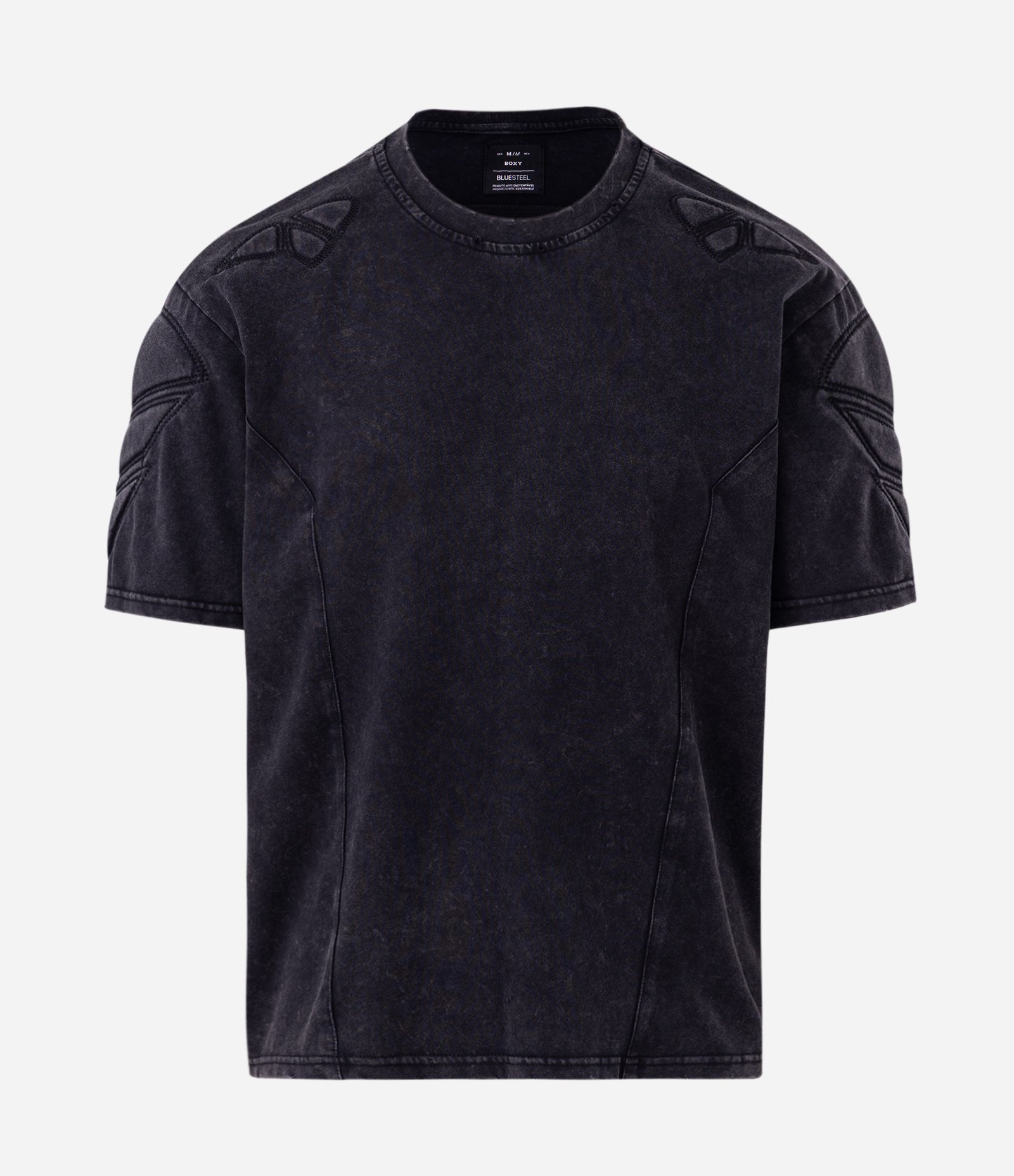 Camiseta Boxy Estonada com Ombreira Preto 7