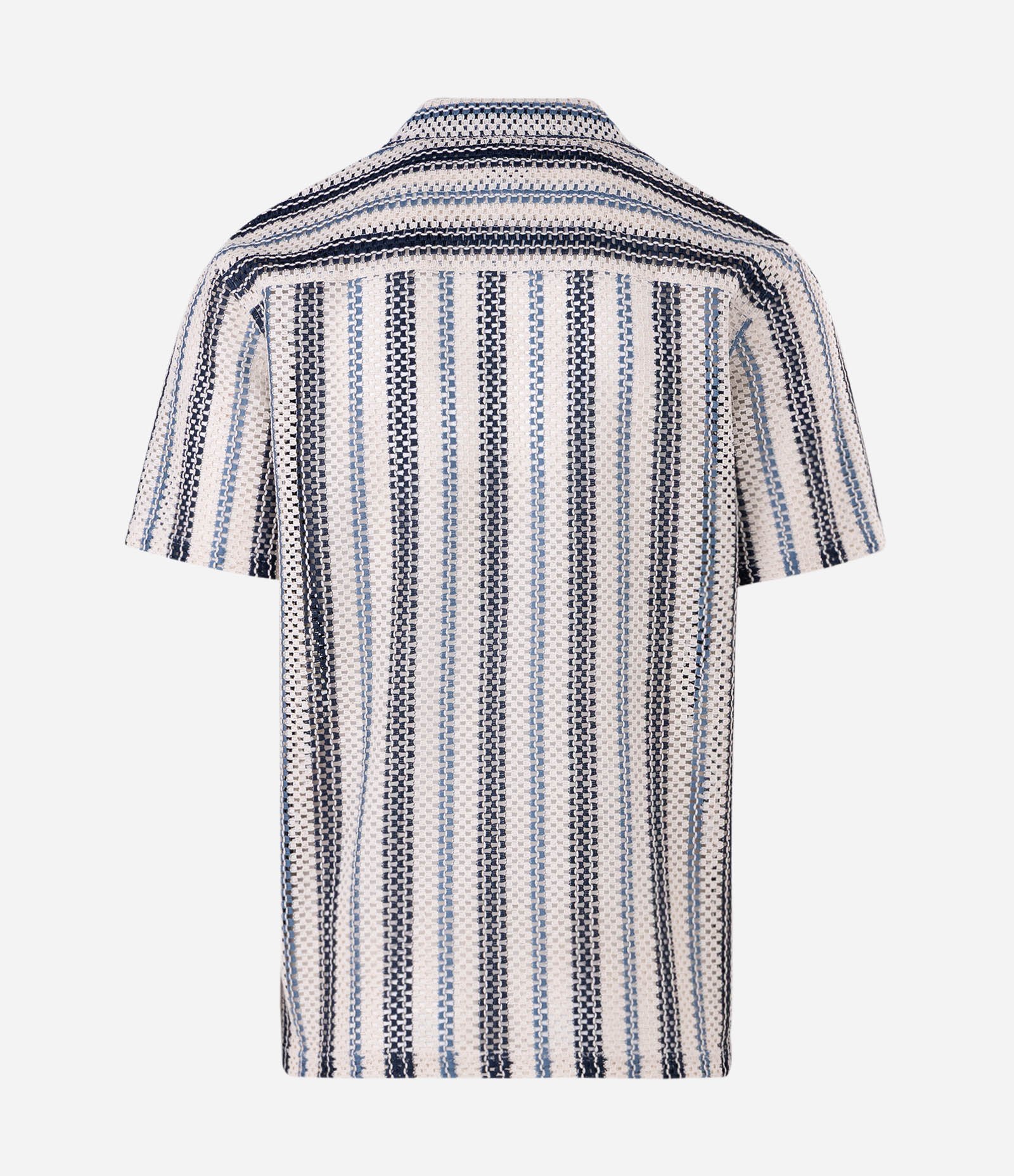 Camisa Manga Curta Tricô Texturizado Listrado Azul 2