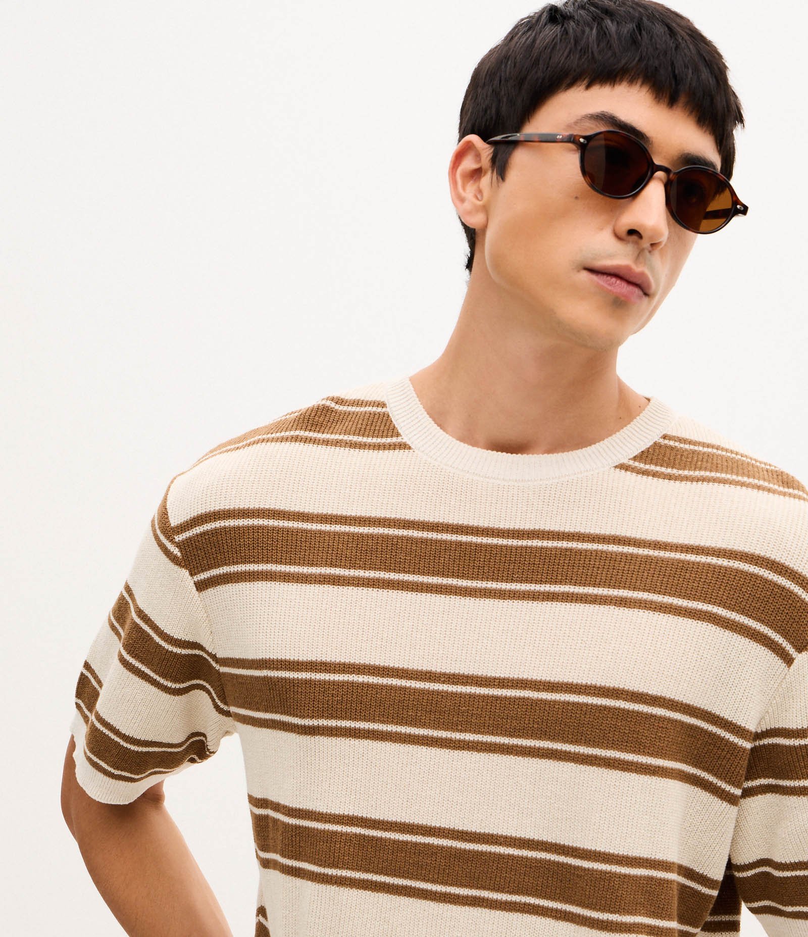 Camiseta Body Manga Curta com Efeito Tricô e Listras Branco 4