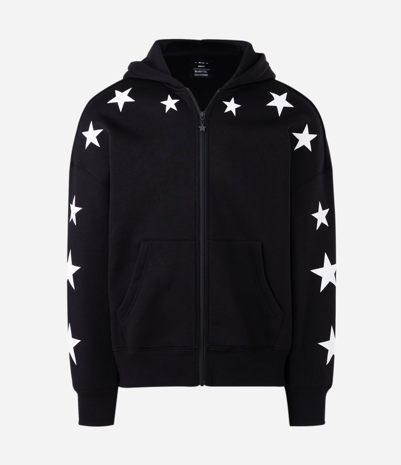 Blusão Masculino Moletom Boxy com Estrelas nas Mangas Preto 5