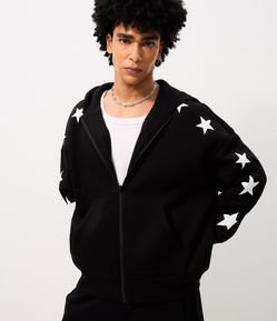 Blusão Masculino Moletom Boxy com Estrelas nas Mangas