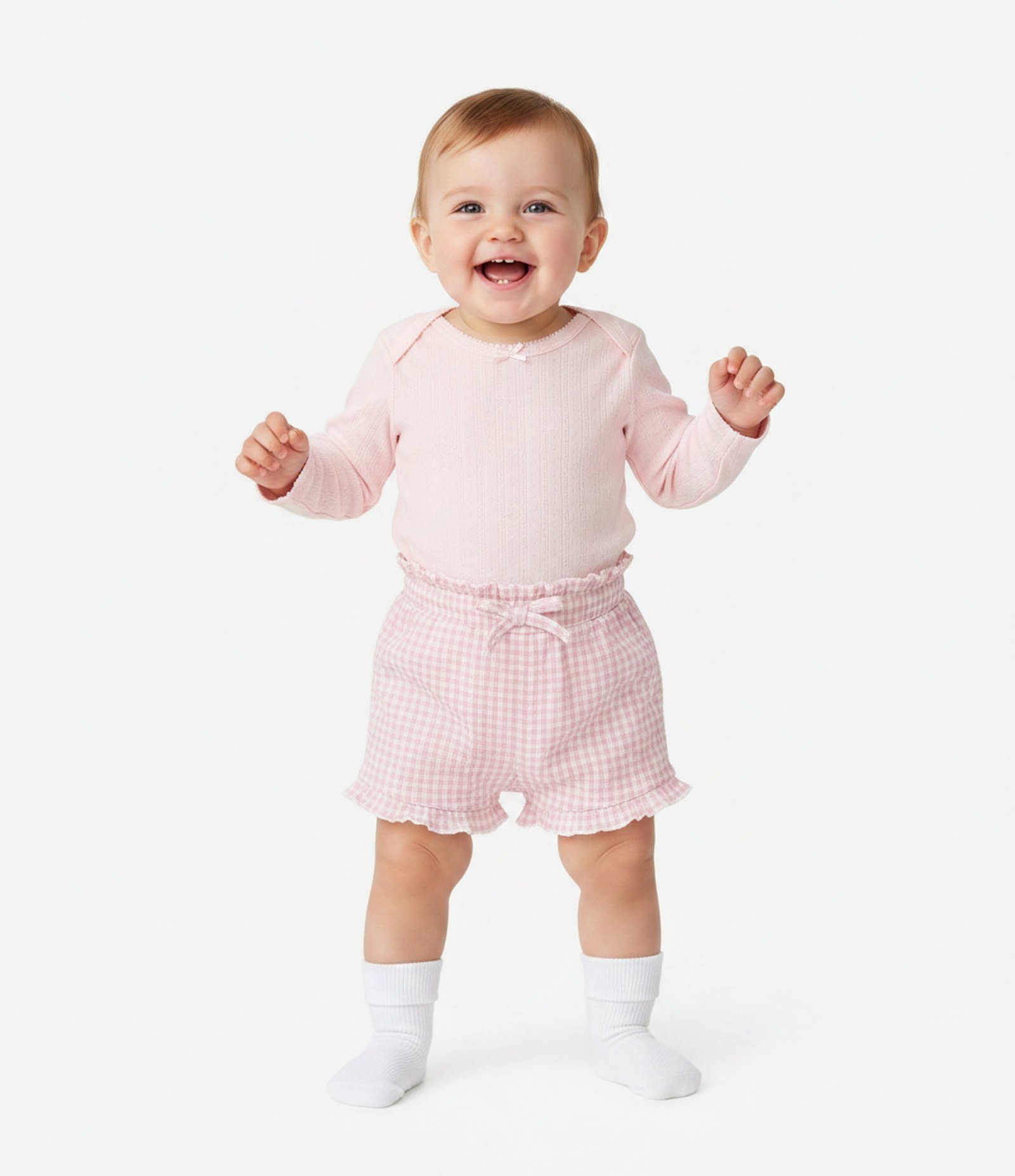 Short Ribana Vichy com Babado Bebê - Tam 0 a 18 Meses Rosa 1